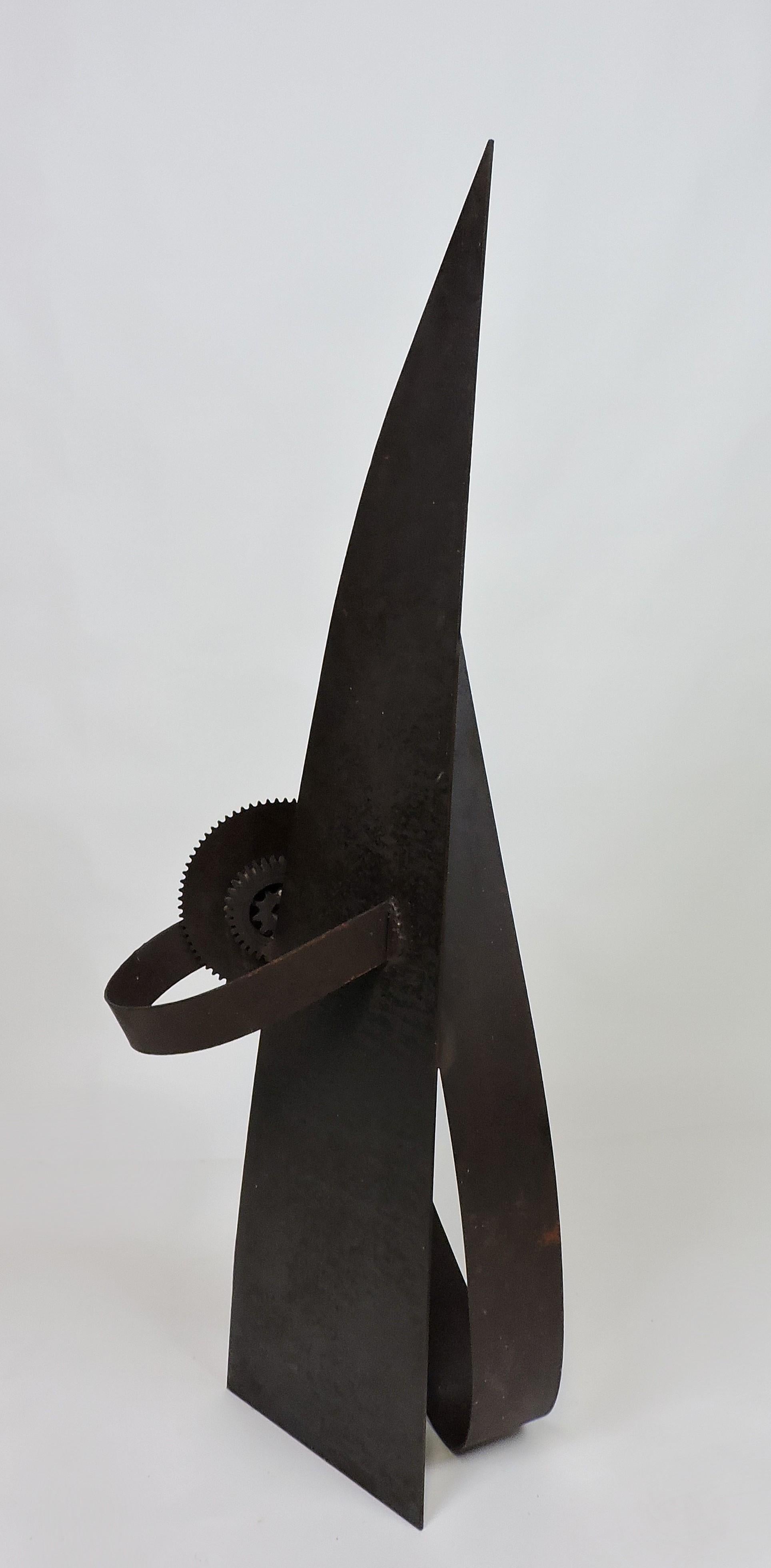 Multi-dimensional Industrial style welded steel sculpture by Philadelphia based artist David Tothero. This piece has strong graphic and textural imagery and is signed by the artist with welded DT in the lower corner. It's 54 inches high and is