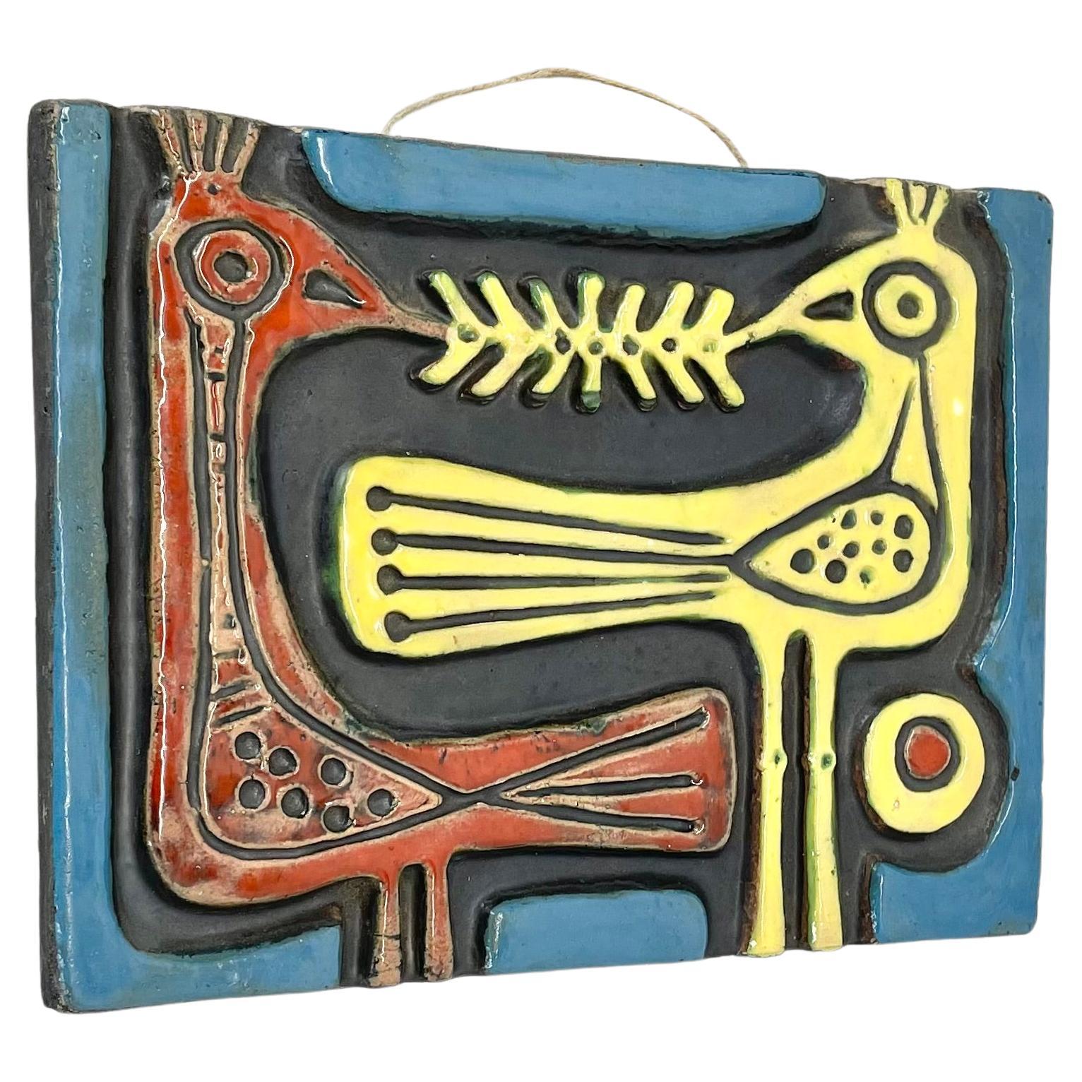 abstrait WGP Assiette murale "BIRDS" en céramique faite à la main Objects for Objects, Allemagne 1960s en vente
