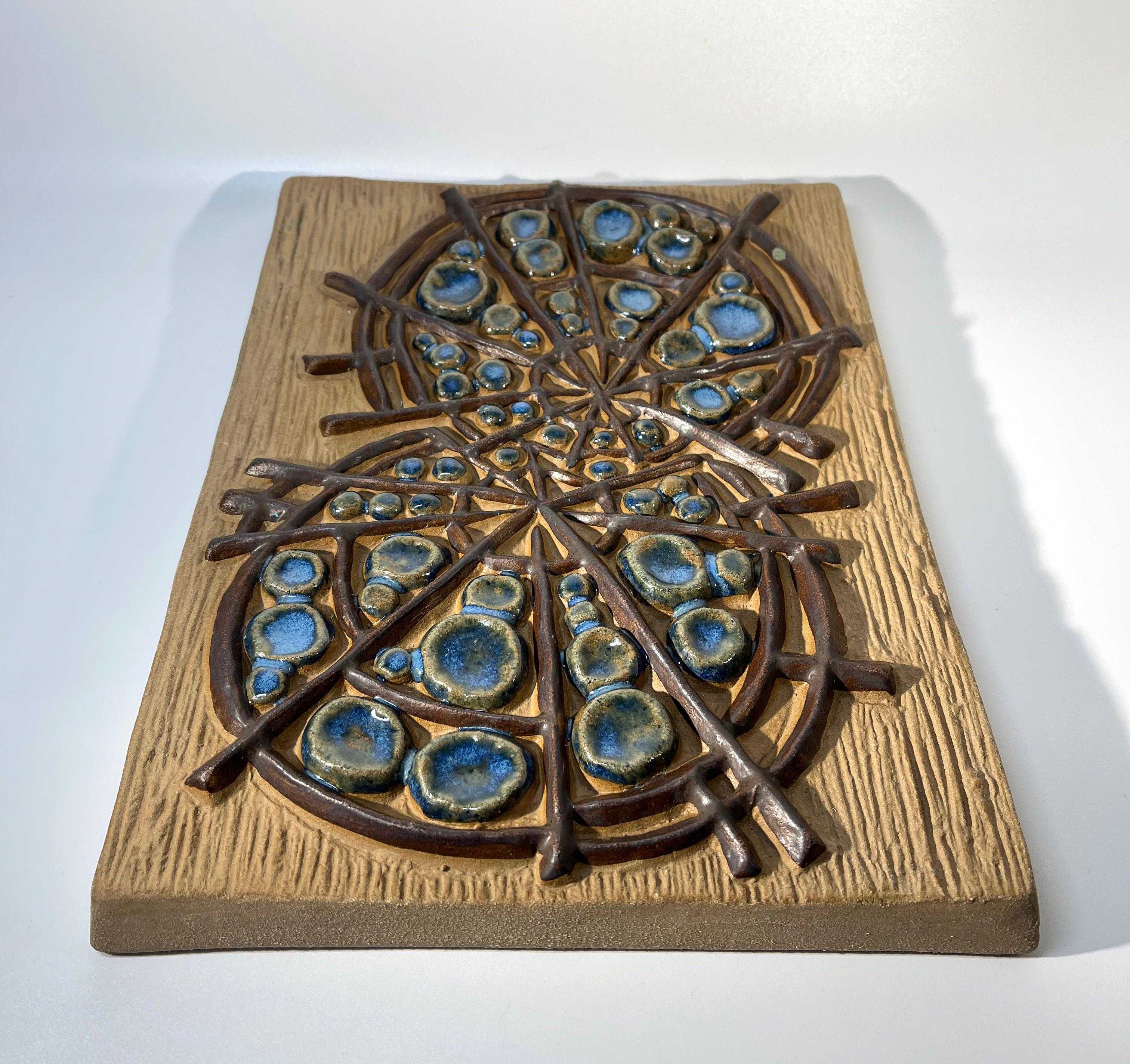 Glazed Abstract Wheels By Marianne Starck For Michael Andersen. Danish Wall Plaque For Sale