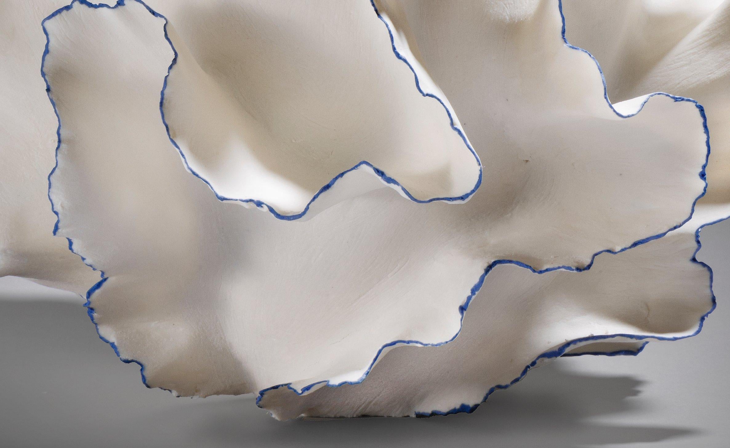 Contemporary Abstract White and Blue Ruffled Sculpture, Sandra Davolio