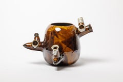 Abstract white and brown sonteware ceramic vase or pot free form by ATOI c. 2010