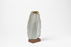 Abstract White and Gold Porcelain Ceramic Vase or Scultpure by Gueneau 1975