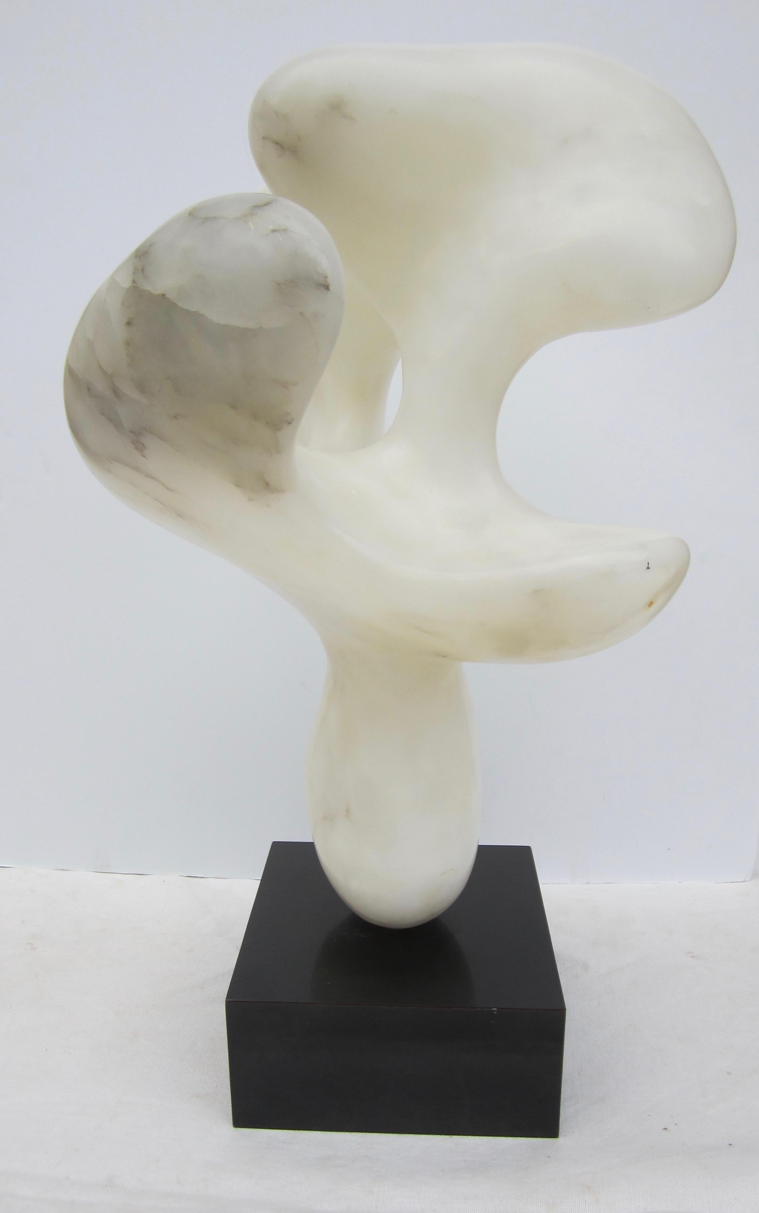 Abstract White Marble Sculpture on Black Swivel Base In Excellent Condition In East Hampton, NY