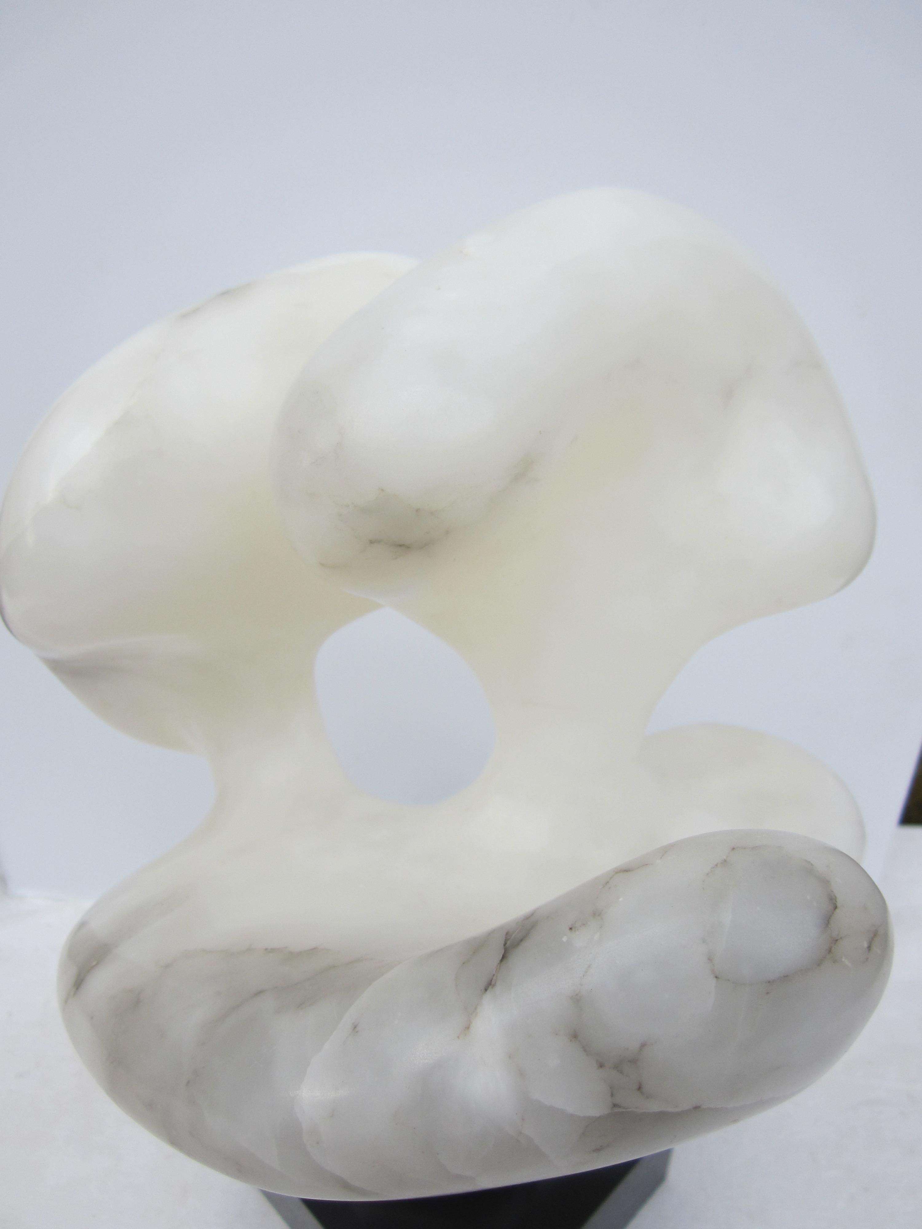 20th Century Abstract White Marble Sculpture on Black Swivel Base