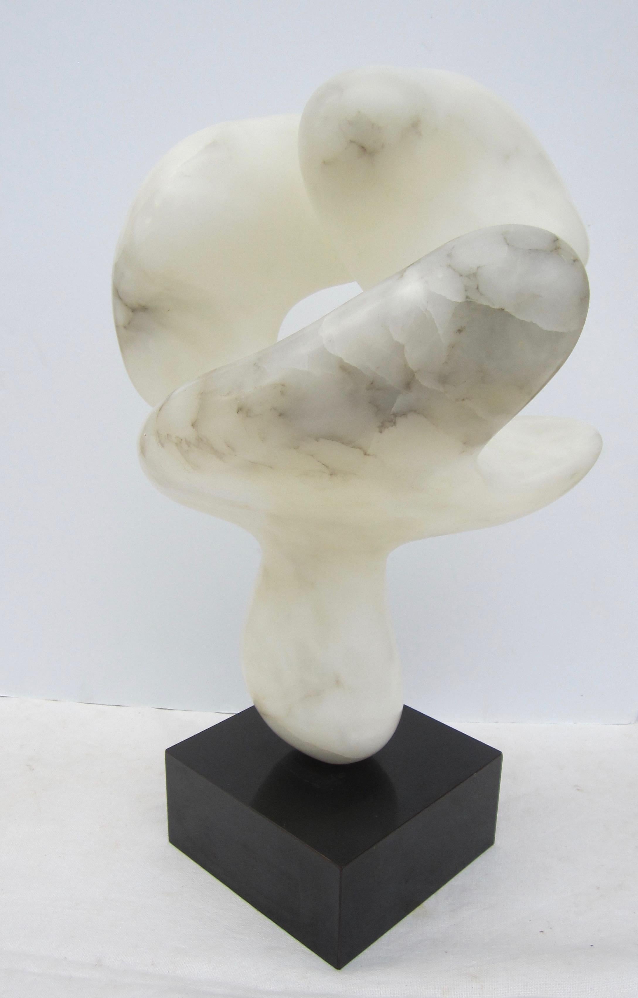 Abstract White Marble Sculpture on Black Swivel Base 3