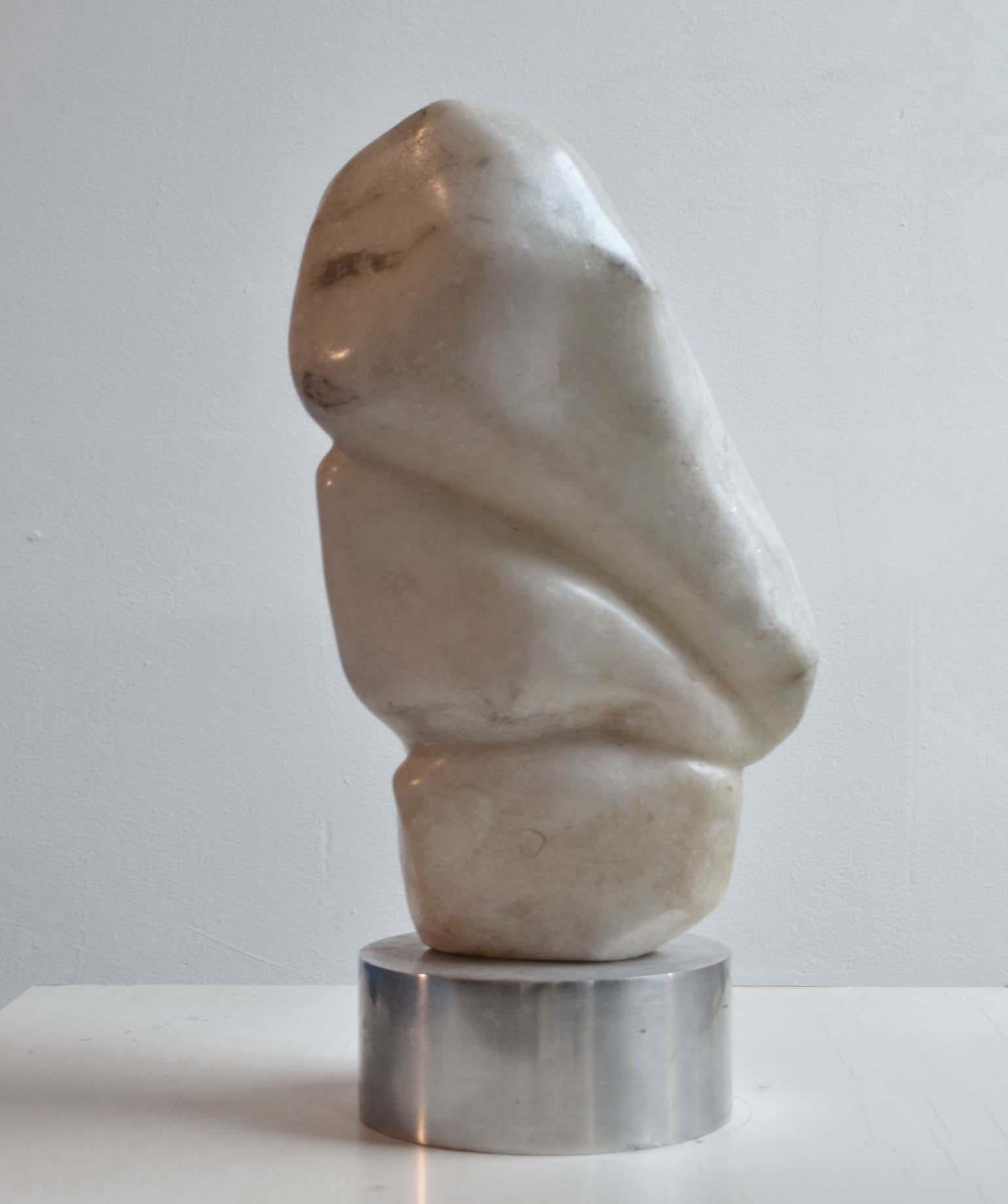 Hand-Carved Abstract White Marble Sculpture by Alice Ward UK 1960s