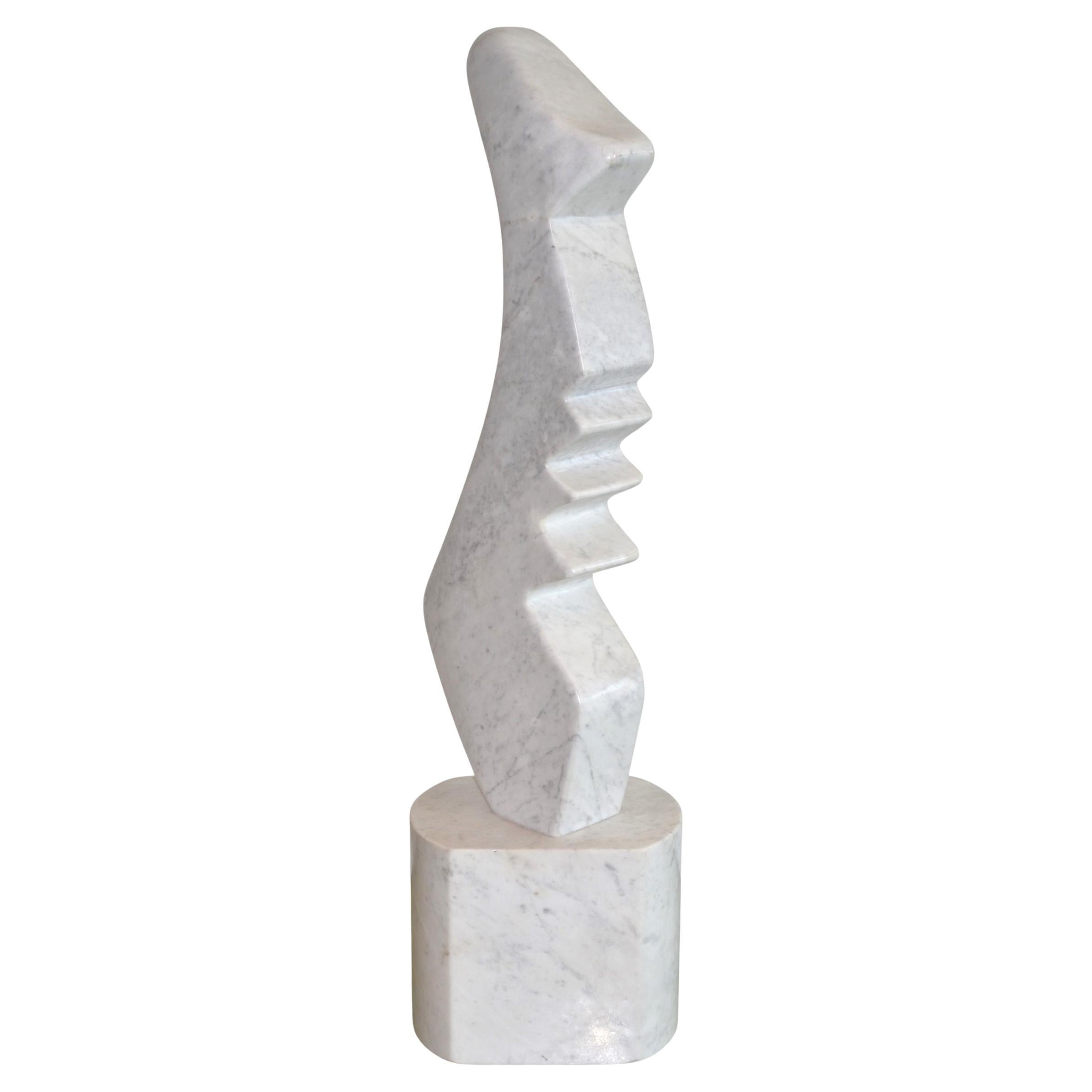 Abstract White Marble Sculpture Totem 32" H, Italy