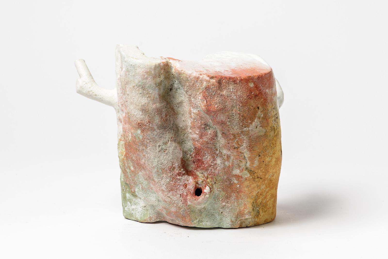 Modern Abstract White, Orange and Red Colored Ceramic Sculpture by Laurent Petit French For Sale