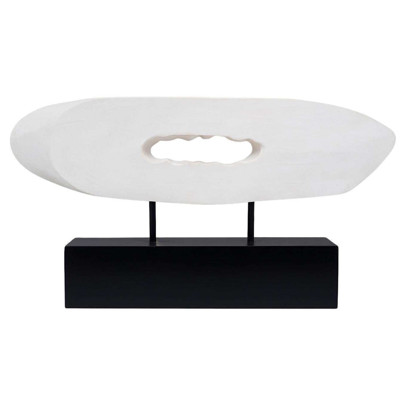 Abstract White Painted Wood Sculpture by Charles Fultz