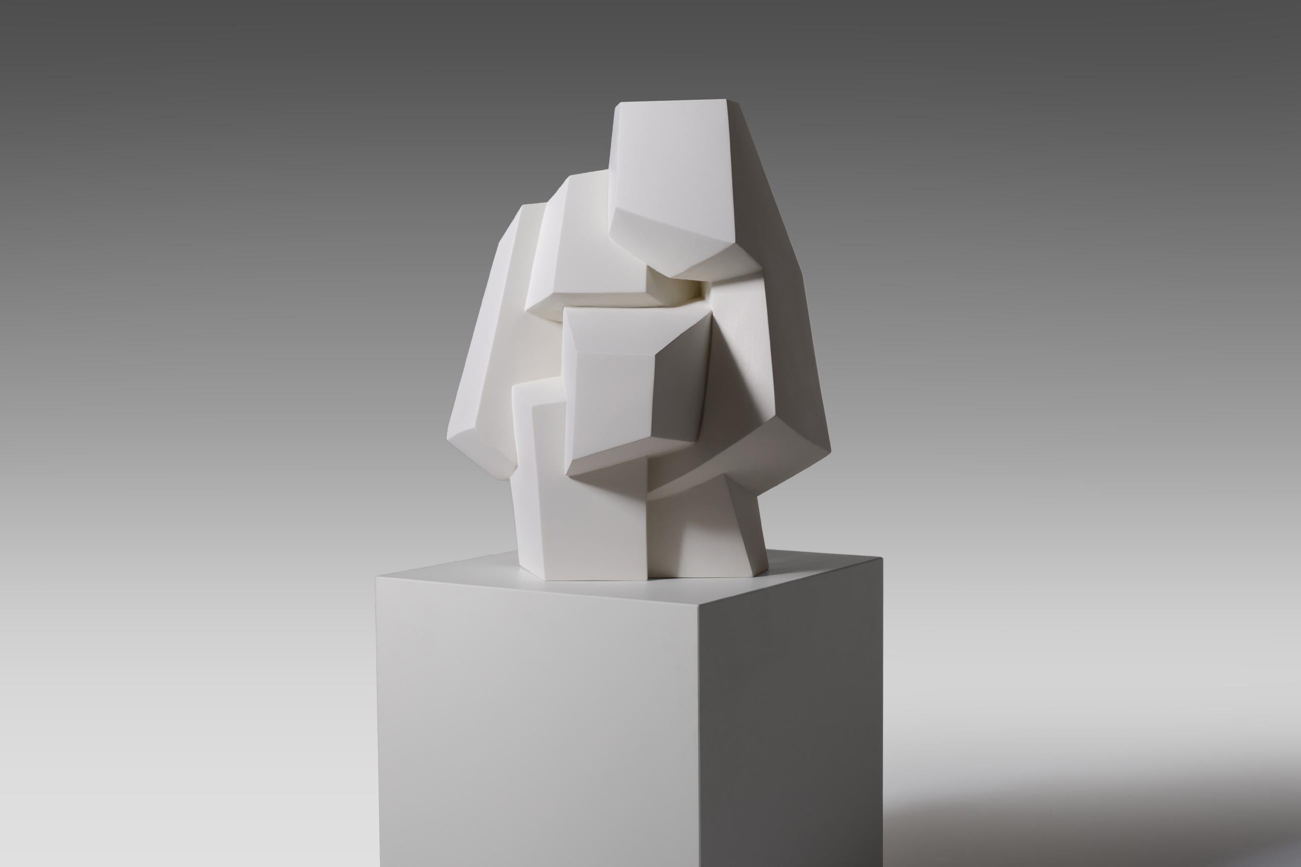 Large abstract cubistic sculpture, 1960s. The work is sculpted out of plaster and has very strong sharp cubistic shapes. Reminiscent of the work of André Bloc. Very interesting work. In very good condition.