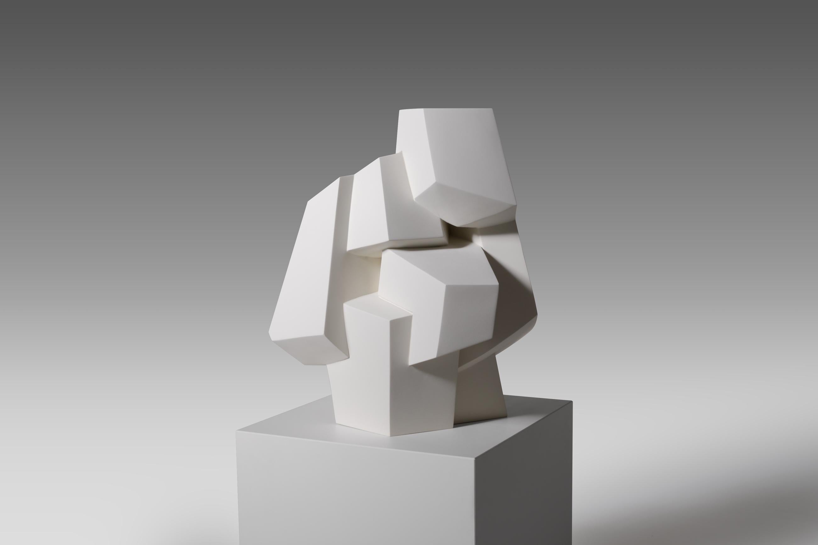 French Abstract White Plaster Cubist Sculpture, 1960s
