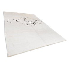 Abstract White Rug of Black Design Handmade in Hemp