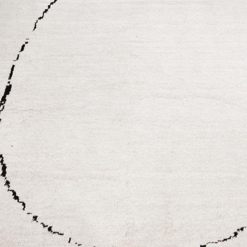 Wool Abstract White Rug of Black Design Handmade in Hemp For Sale