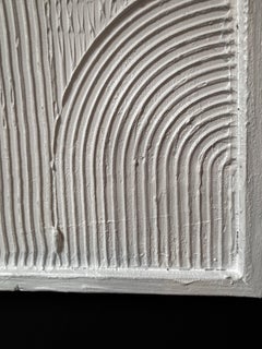 Original White Abstract Painting with Scribbed Design on Board