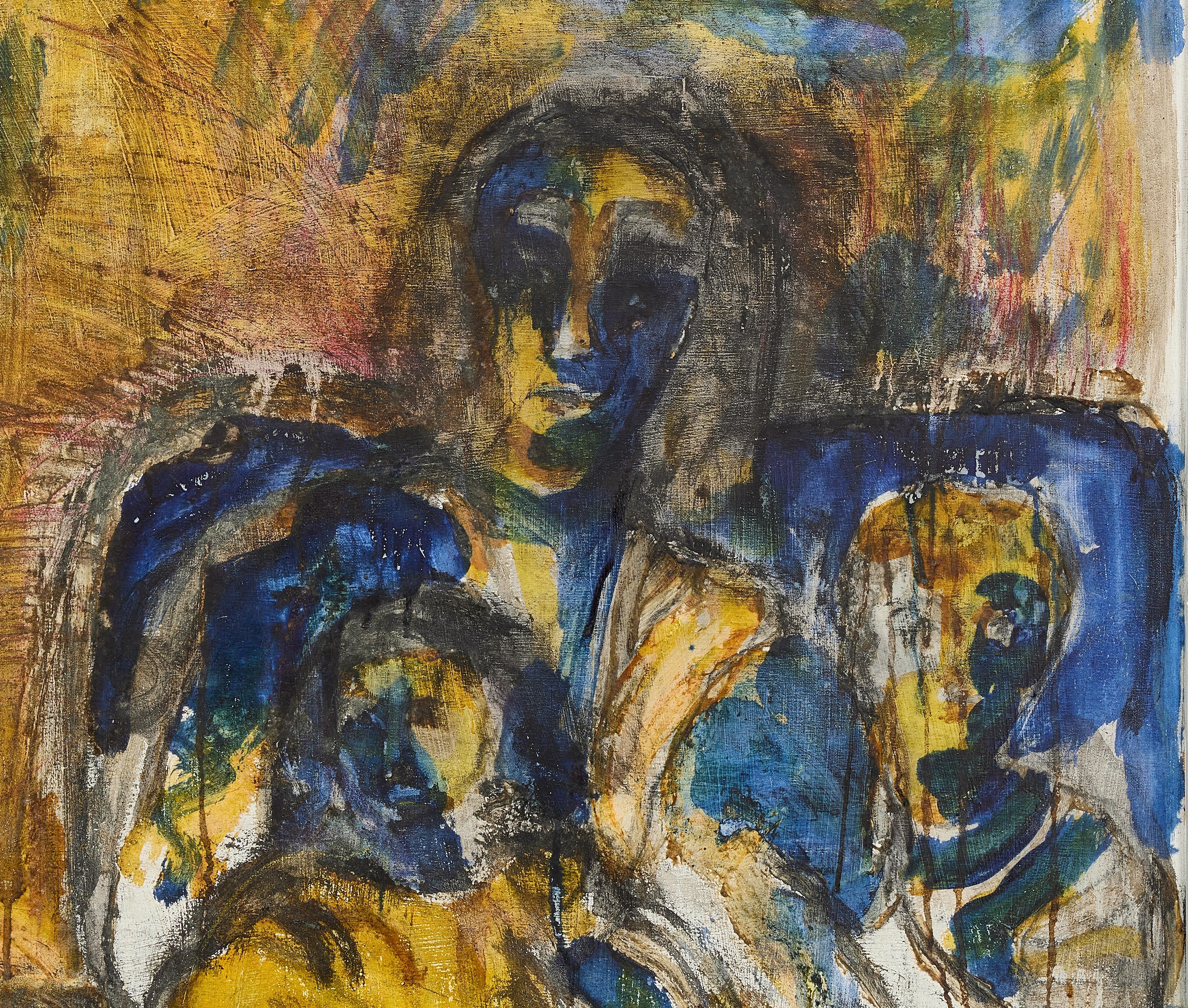 Huile sur toile abstraite avec mère et enfants Bon état - En vente à Branford, CT