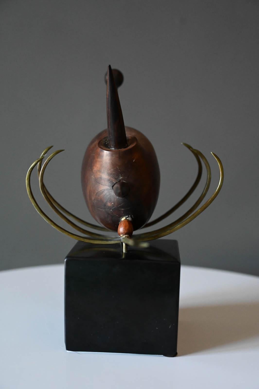American Abstract Wood and Brass Scorpion Sculpture, circa 1965 For Sale