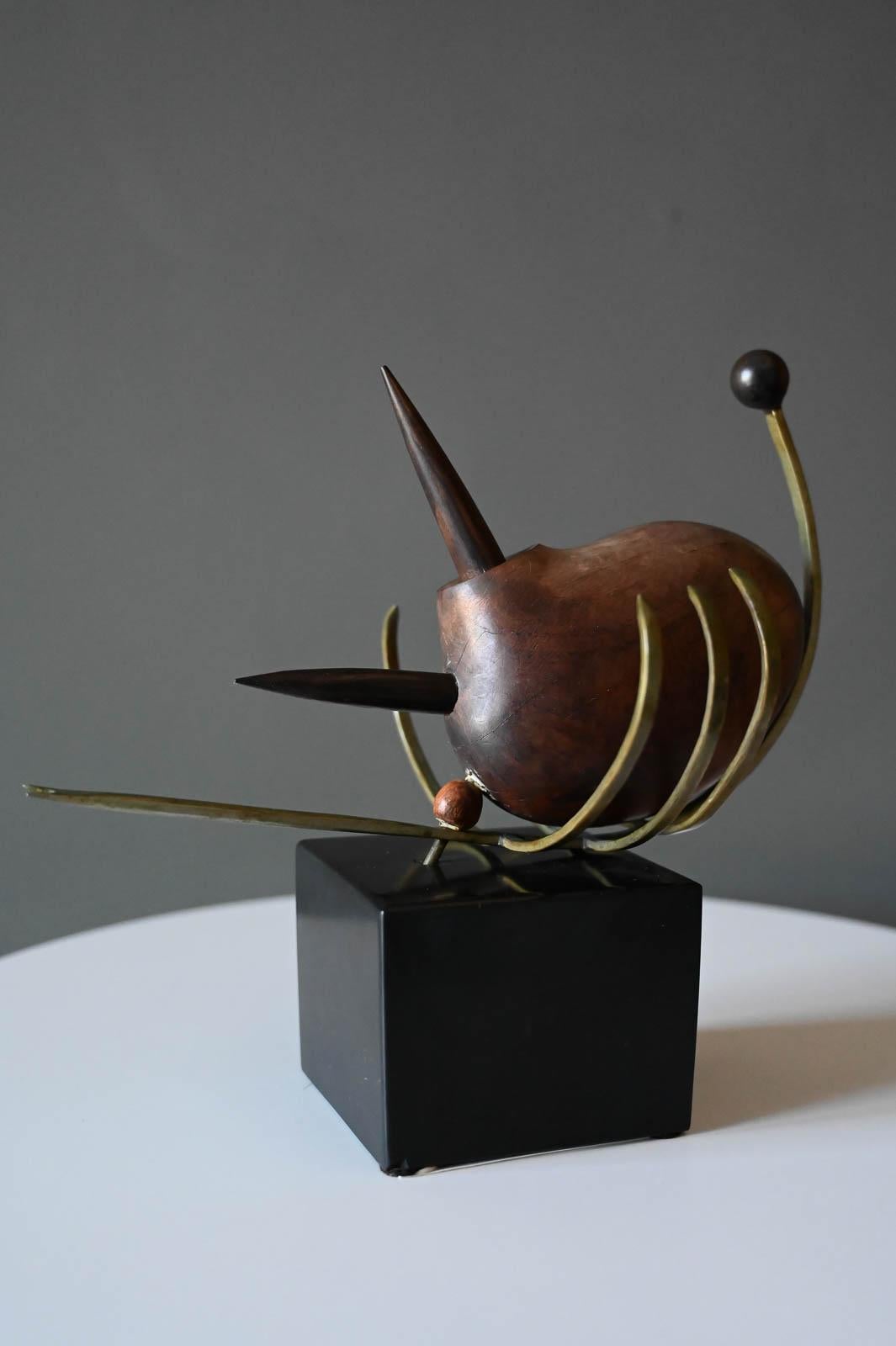 Abstract Wood and Brass Scorpion Sculpture, circa 1965 In Good Condition For Sale In Costa Mesa, CA