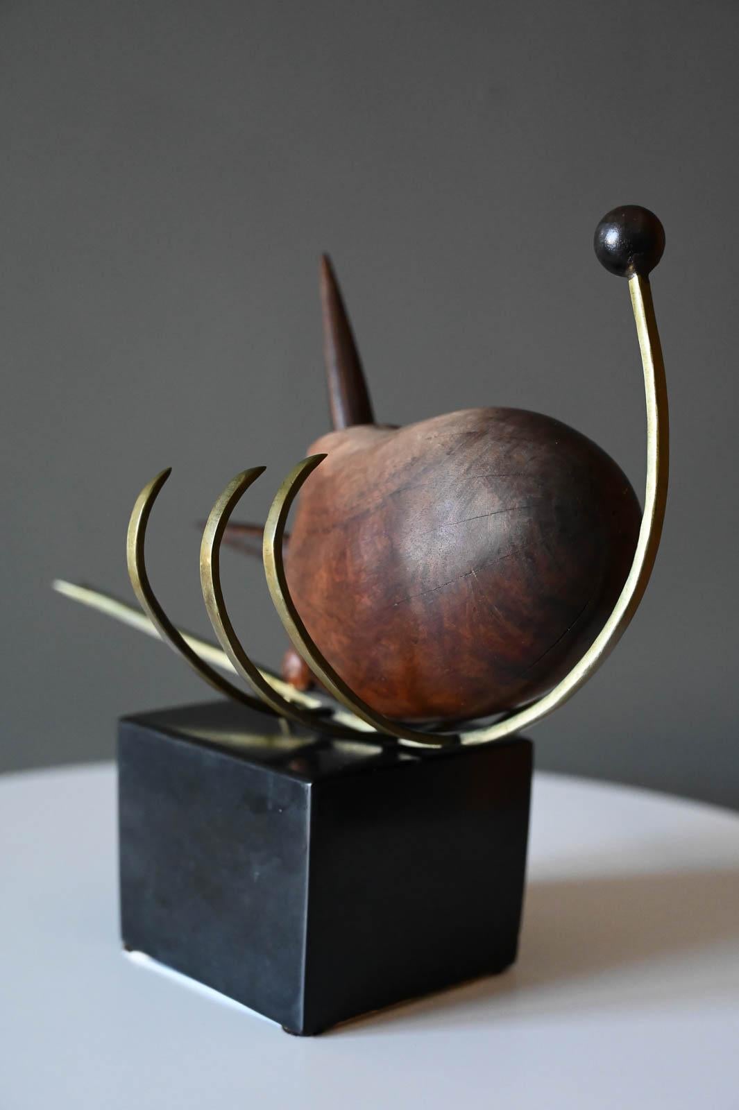 Mid-20th Century Abstract Wood and Brass Scorpion Sculpture, circa 1965 For Sale