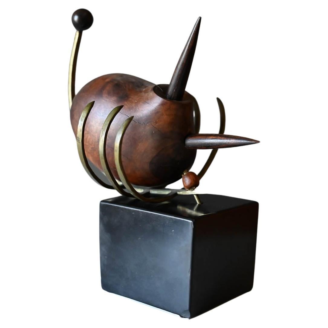 Abstract Wood and Brass Scorpion Sculpture, circa 1965 For Sale