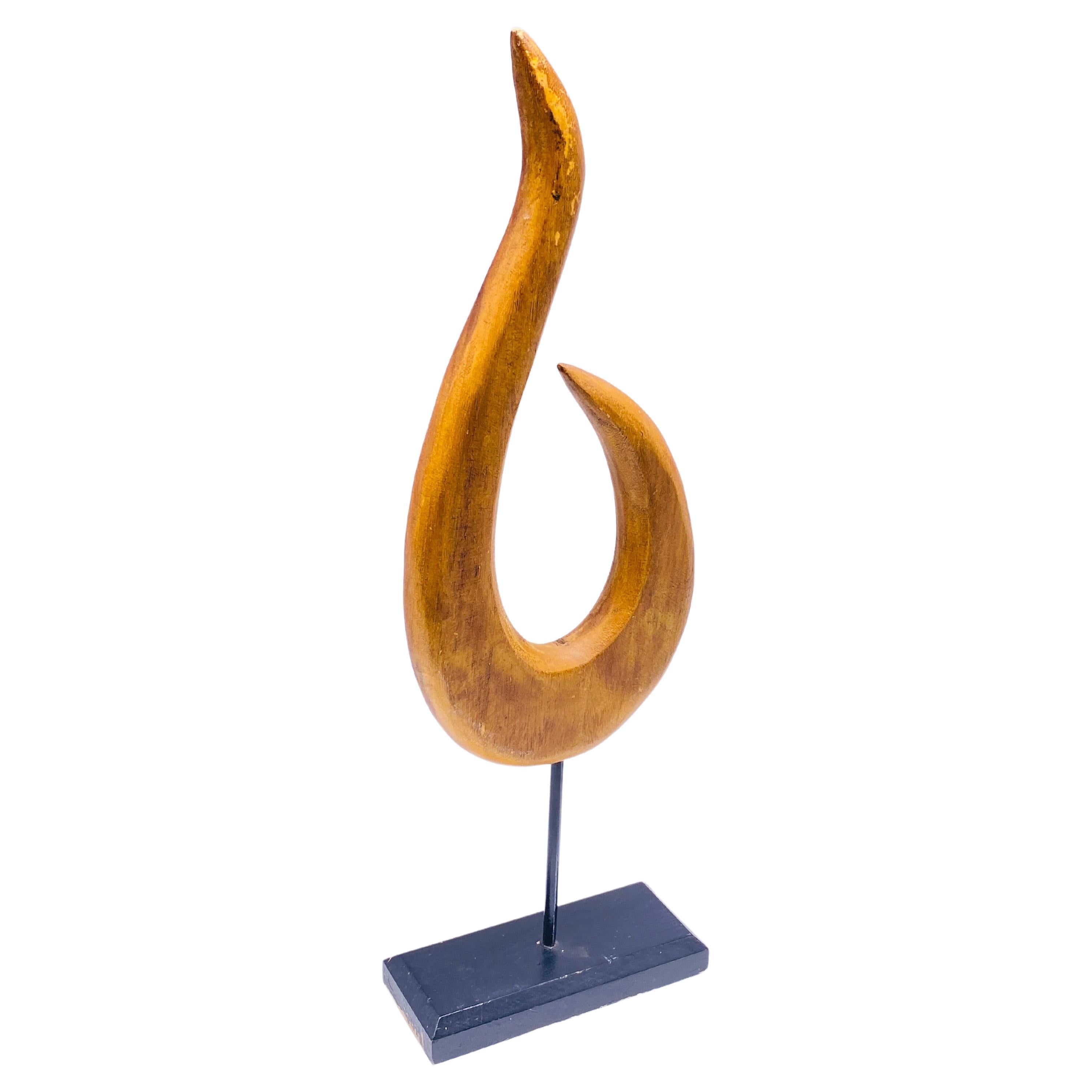 Abstract Wood Sculpture, Brown and Black Base, France 1970 For Sale
