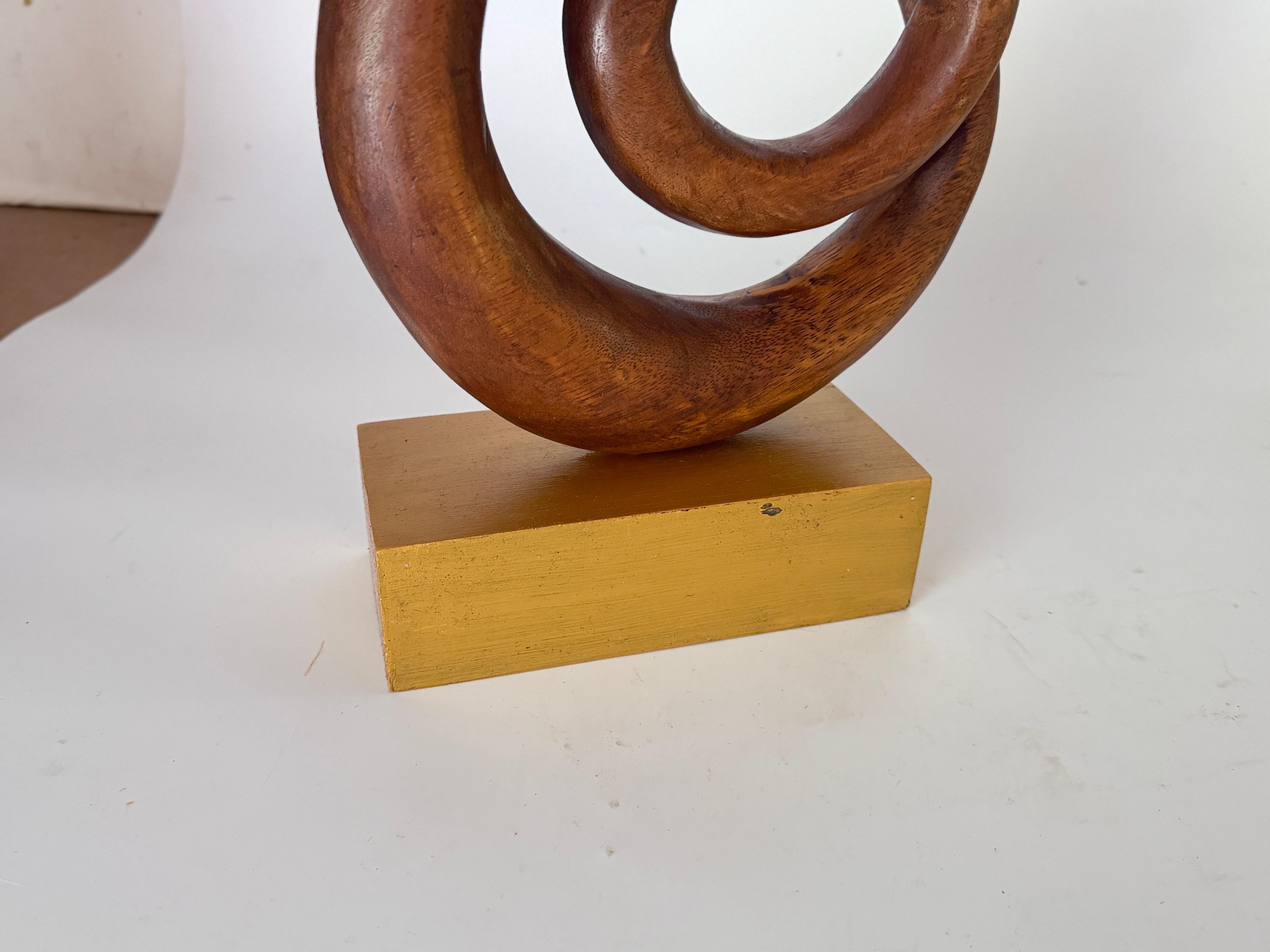 French Abstract Wood Sculpture, Brown and Gold color Base France 1970 For Sale