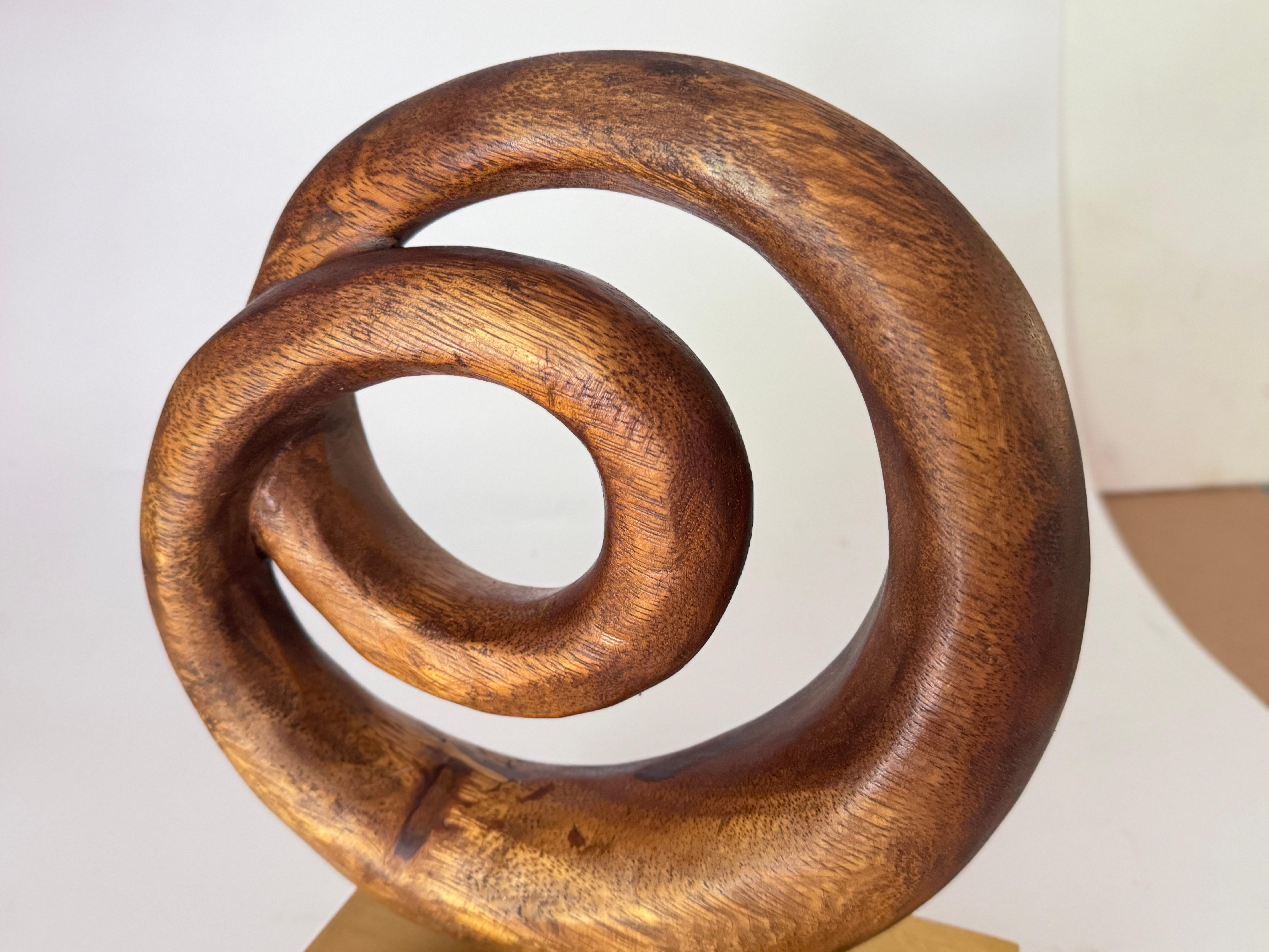 Abstract Wood Sculpture, Brown and Gold color Base France 1970 In Good Condition For Sale In Auribeau sur Siagne, FR