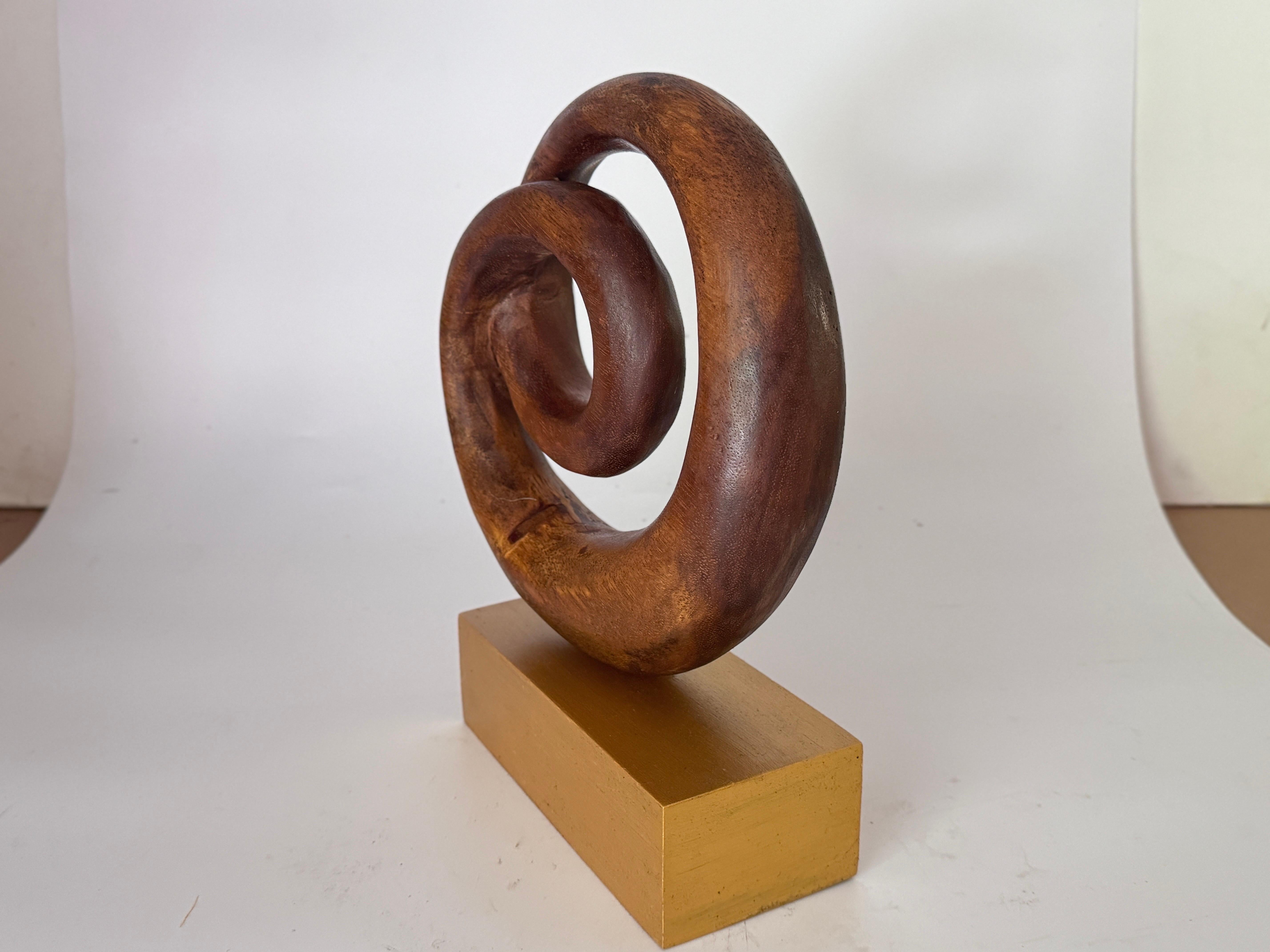 Abstract Wood Sculpture, Brown and Gold color Base France 1970 For Sale 1