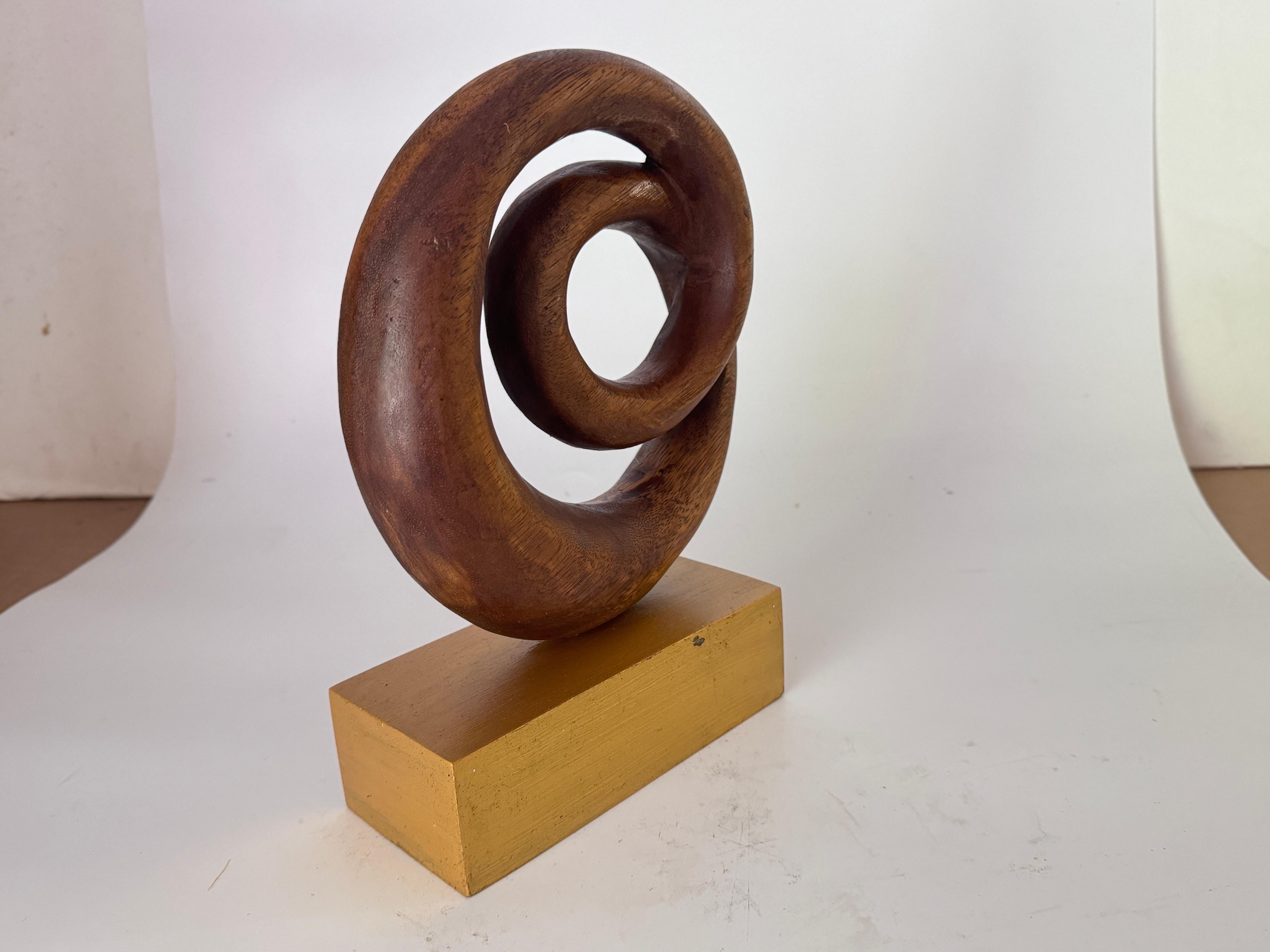 Abstract Wood Sculpture, Brown and Gold color Base France 1970 For Sale 2