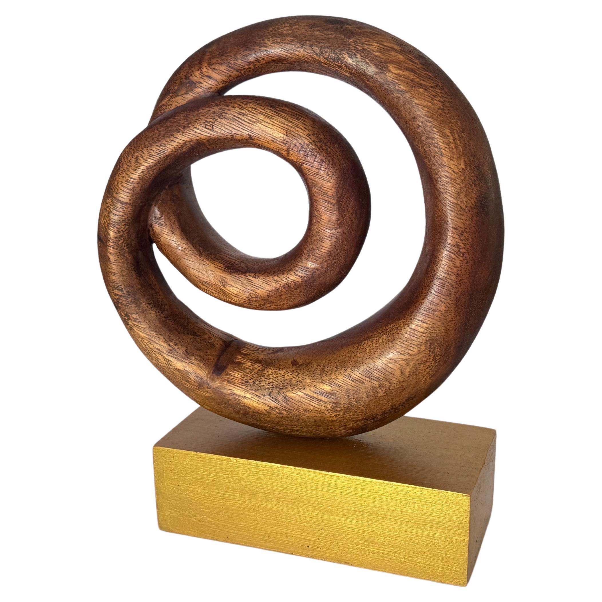 Abstract Wood Sculpture, Brown and Gold color Base France 1970 For Sale