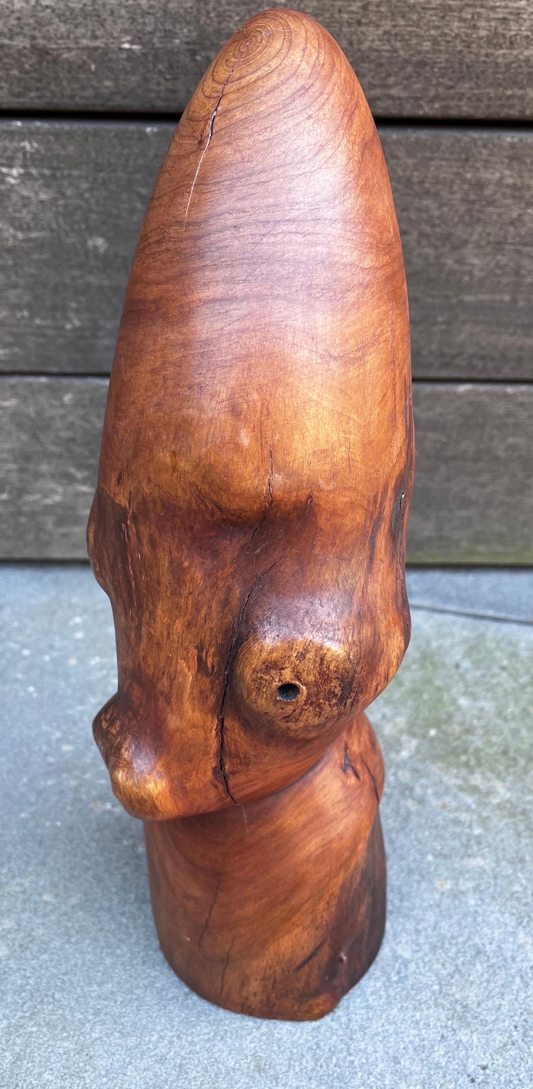 Abstract Wood Sculpture of a Head - signed 5