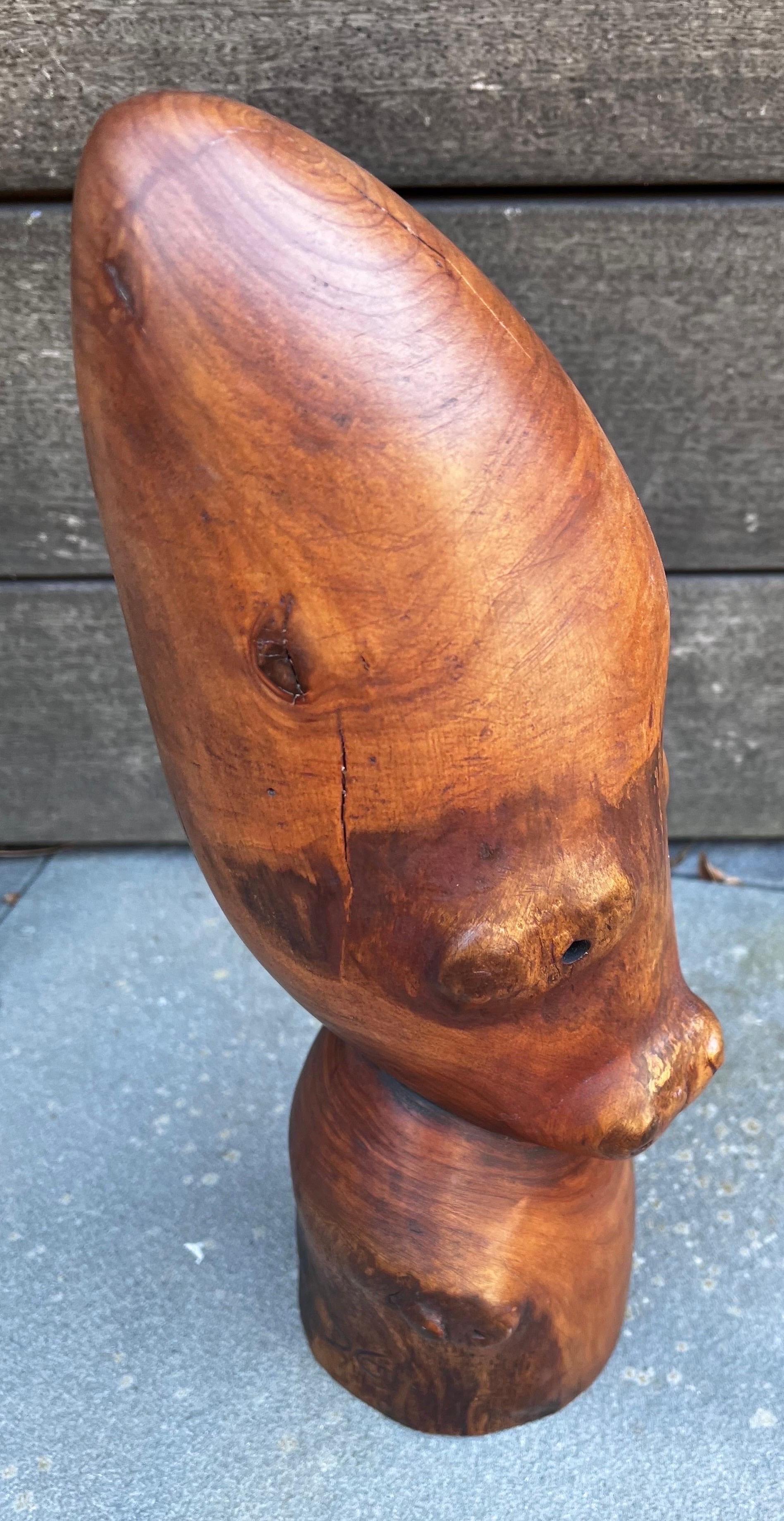 Abstract Wood Sculpture of a Head - signed 6