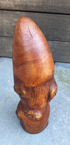 Abstract Wood Sculpture of a Head - signed