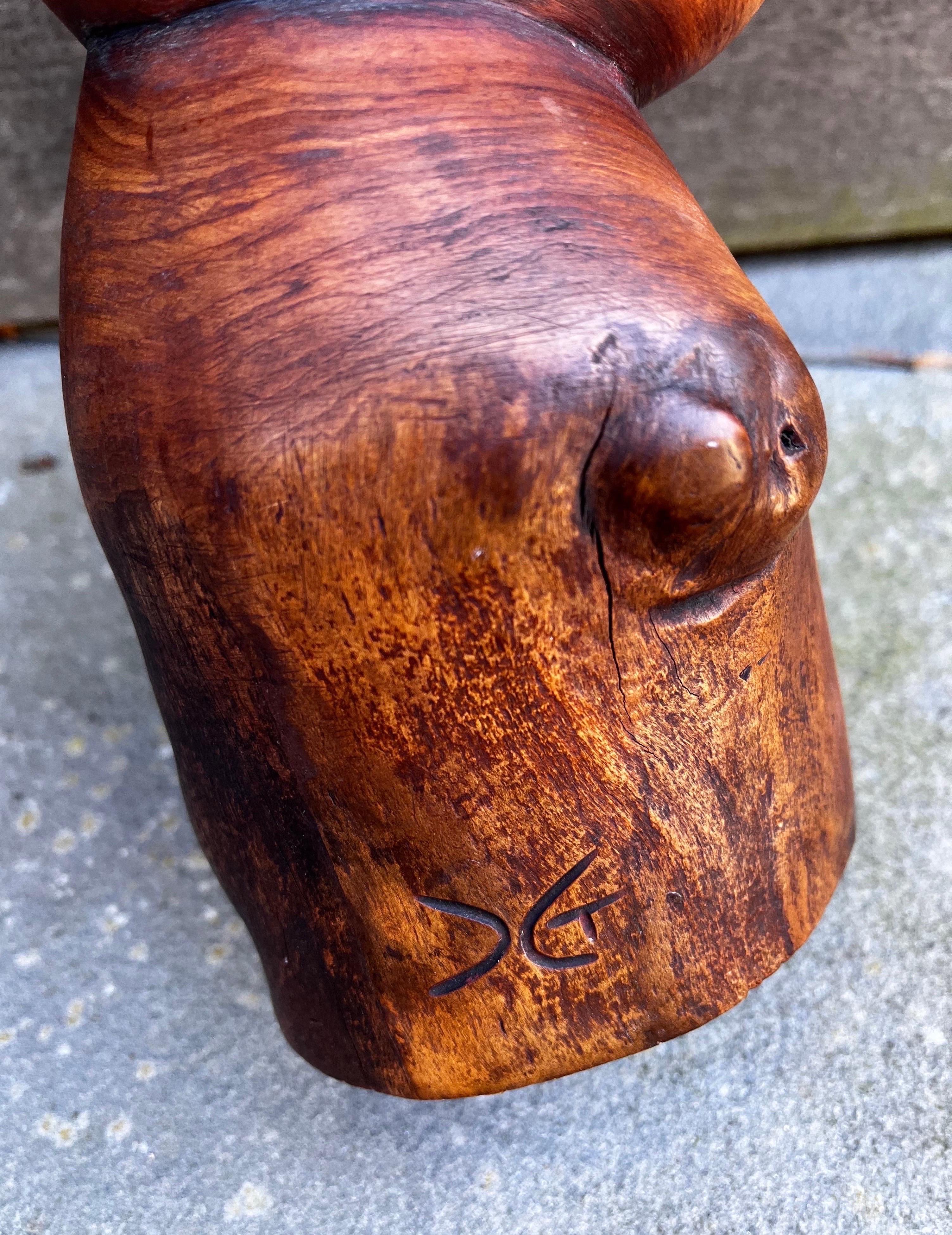 Organic Modern Abstract Wood Sculpture of a Head - signed