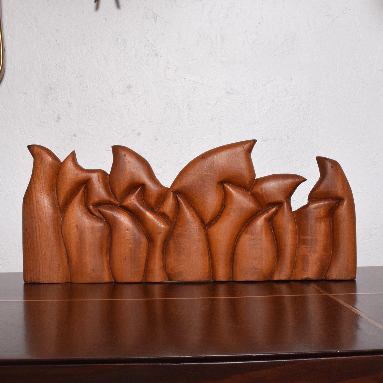 Oiled Abstract Wood Sculpture the Last Supper Signed Victor Rozo
