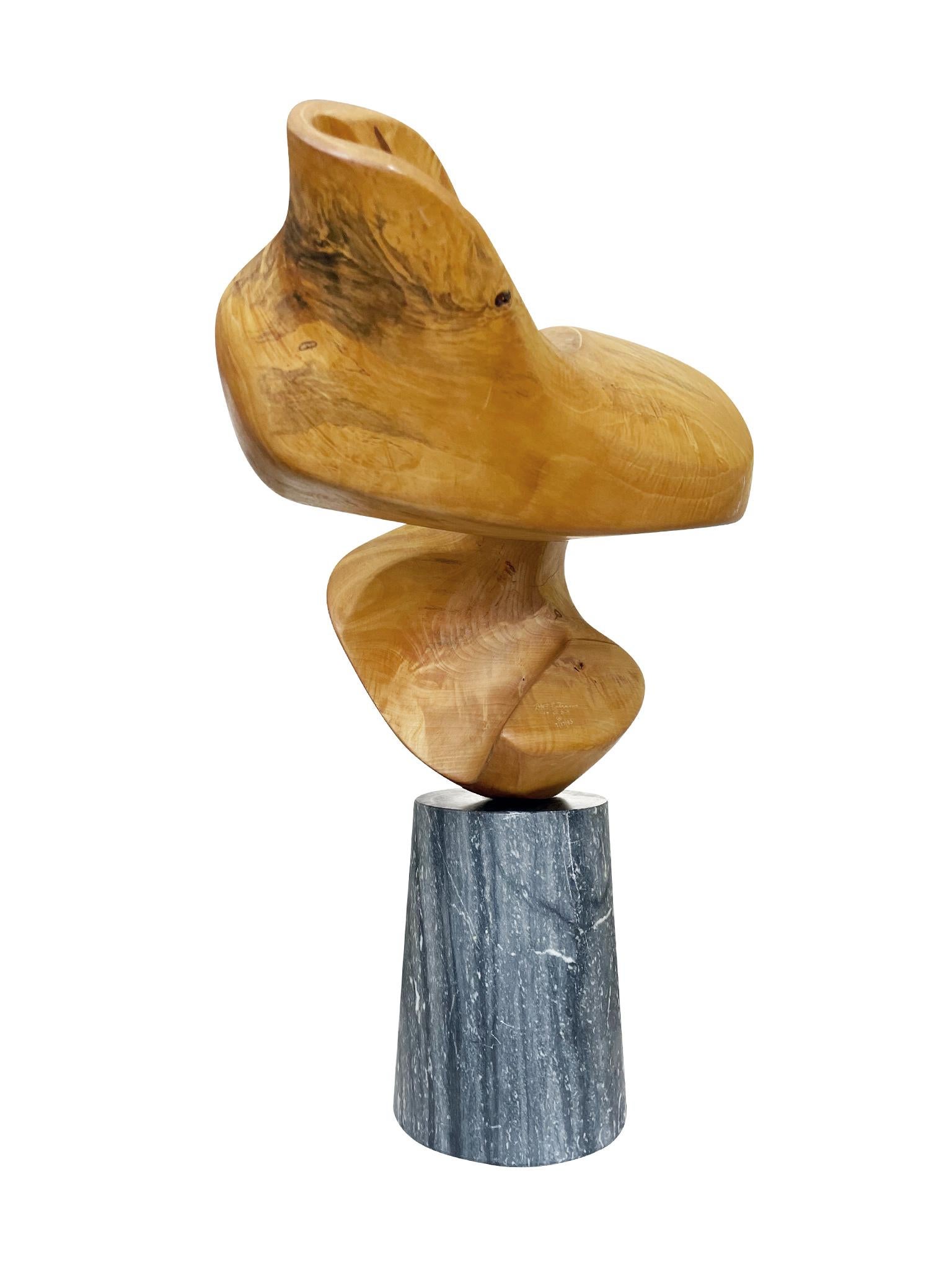 Abstract Wood Sculpture with Marble Base In Good Condition In New York, NY
