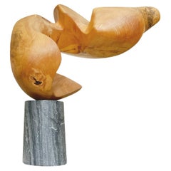 Abstract Wood Sculpture with Marble Base