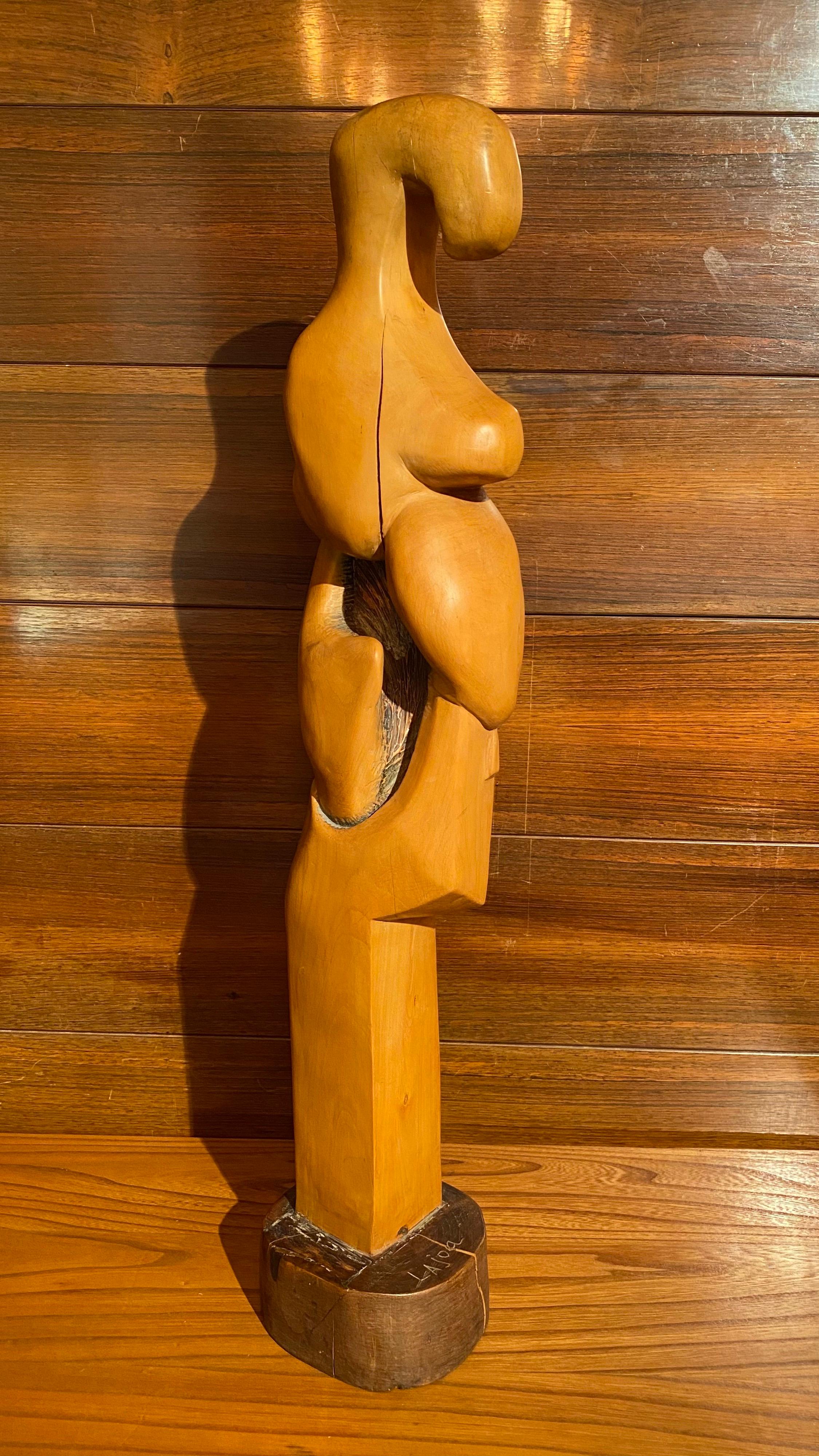 Mid-Century Modern Abstract Wood Sculpture, France 1970's For Sale