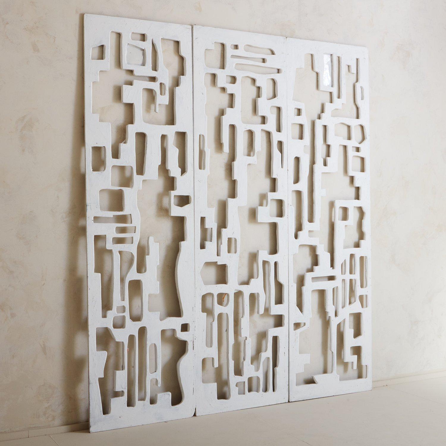 Abstract Wood Triptych with Geometric Cutouts, France 20th Century In Good Condition For Sale In Chicago, IL