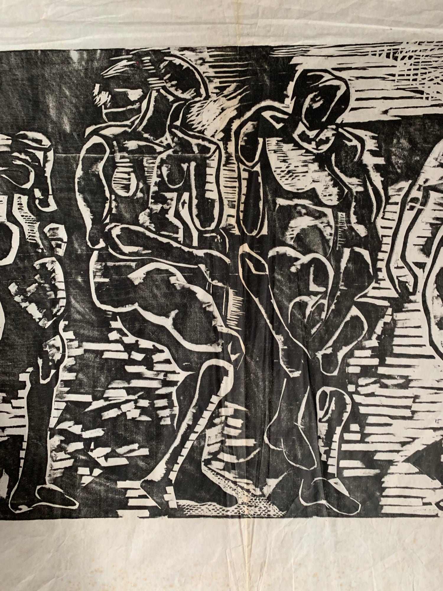 Abstract Woodblock Print Figural Black And White Nudes Salvatore