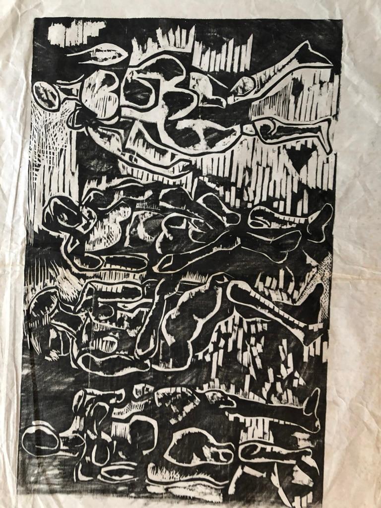 Carta Stampa astratta Woodblock Figurale in bianco e nero, Nudi, Salvatore Grippi,  1950s in vendita