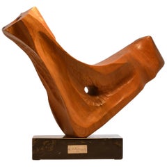 Large Abstract Wooden Hand Carved Sculpture by E. Robson