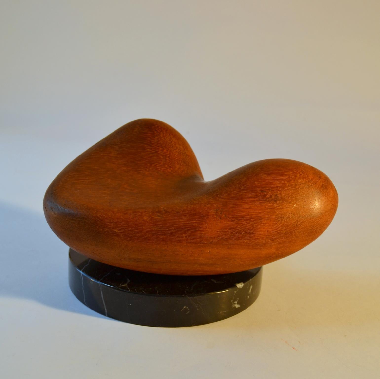 Mid-Century Modern Abstract Wooden Carved Sculpture on Black Marble Plinth
