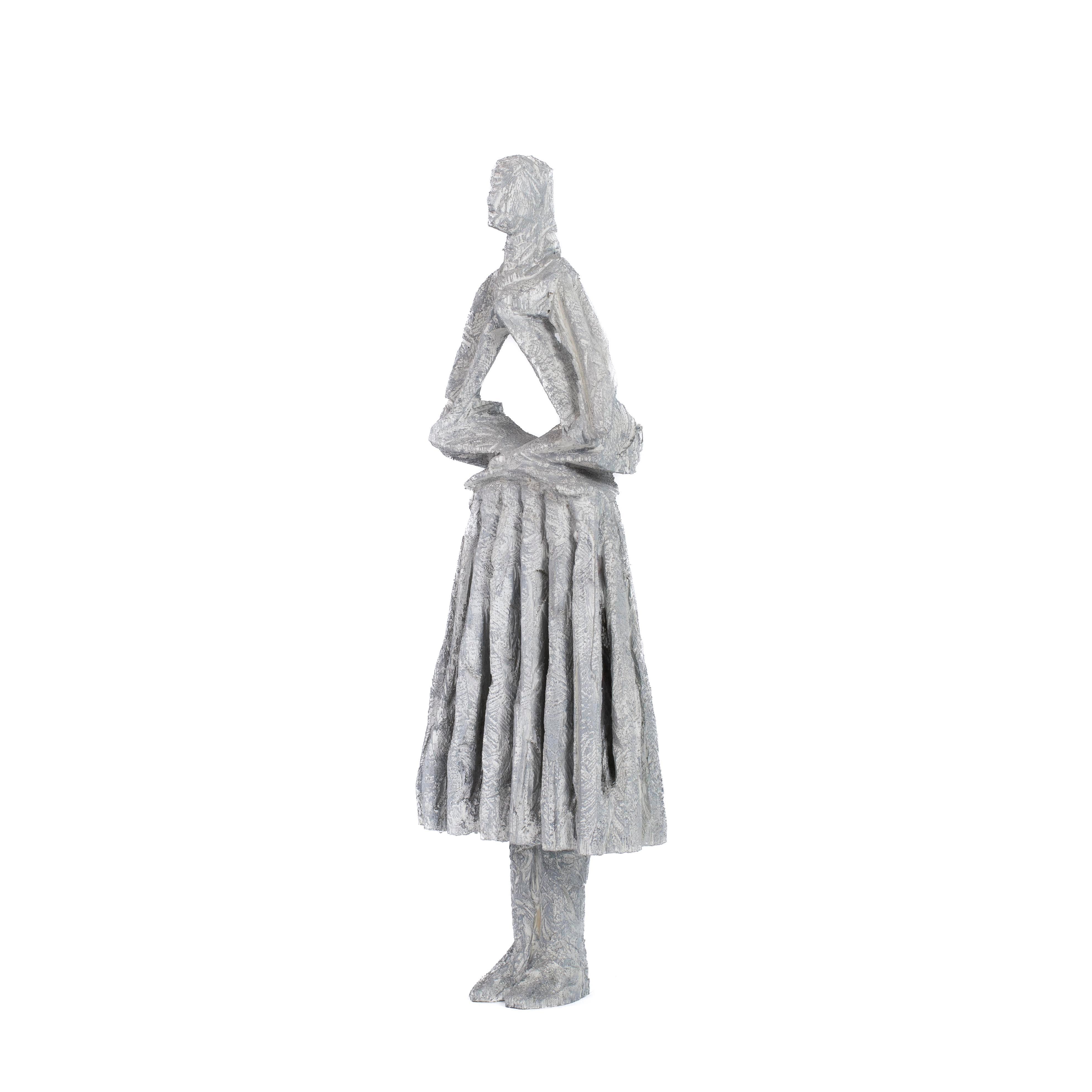 Modern Abstract Wooden Grey-White Sculpture “Free to Turn