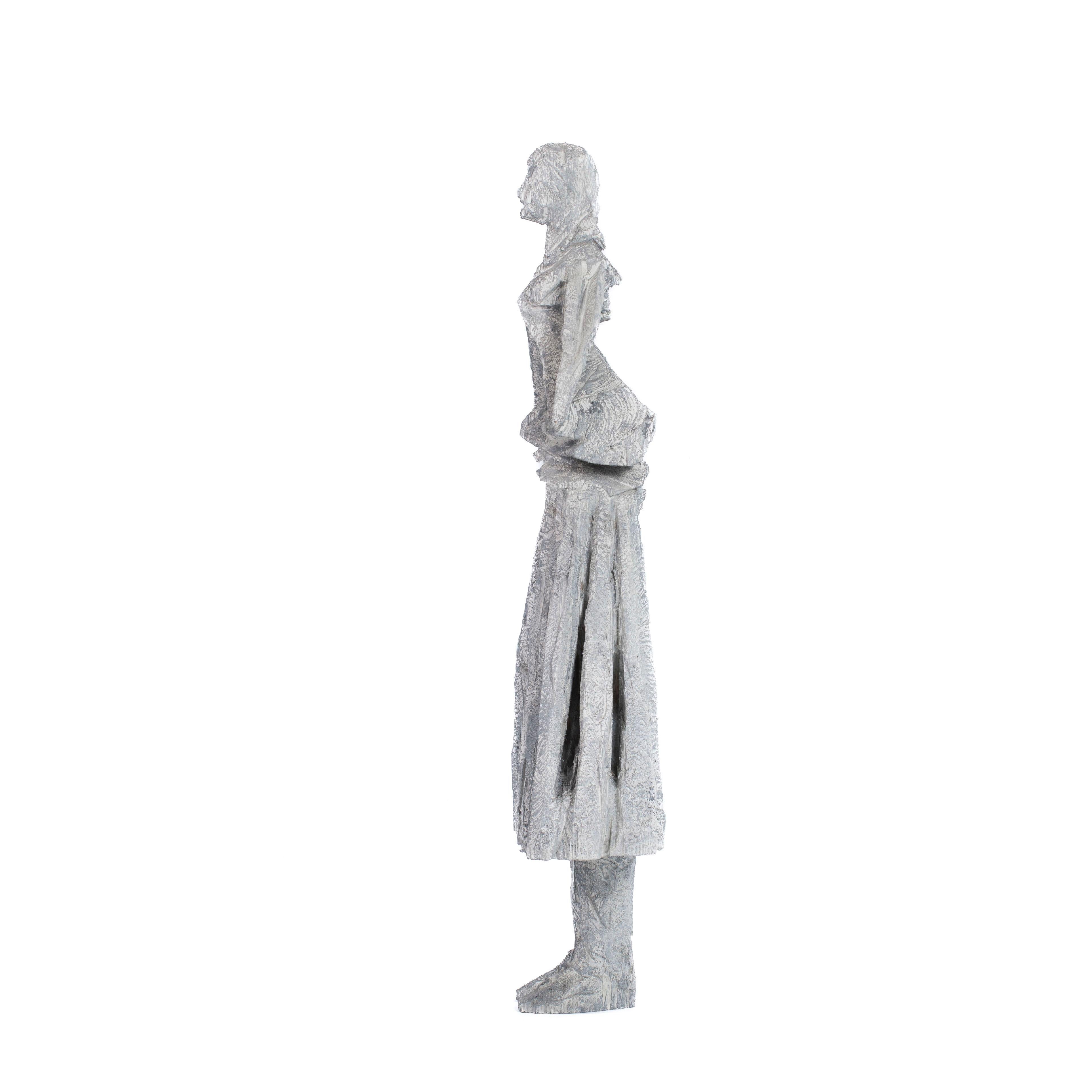 German Abstract Wooden Grey-White Sculpture “Free to Turn