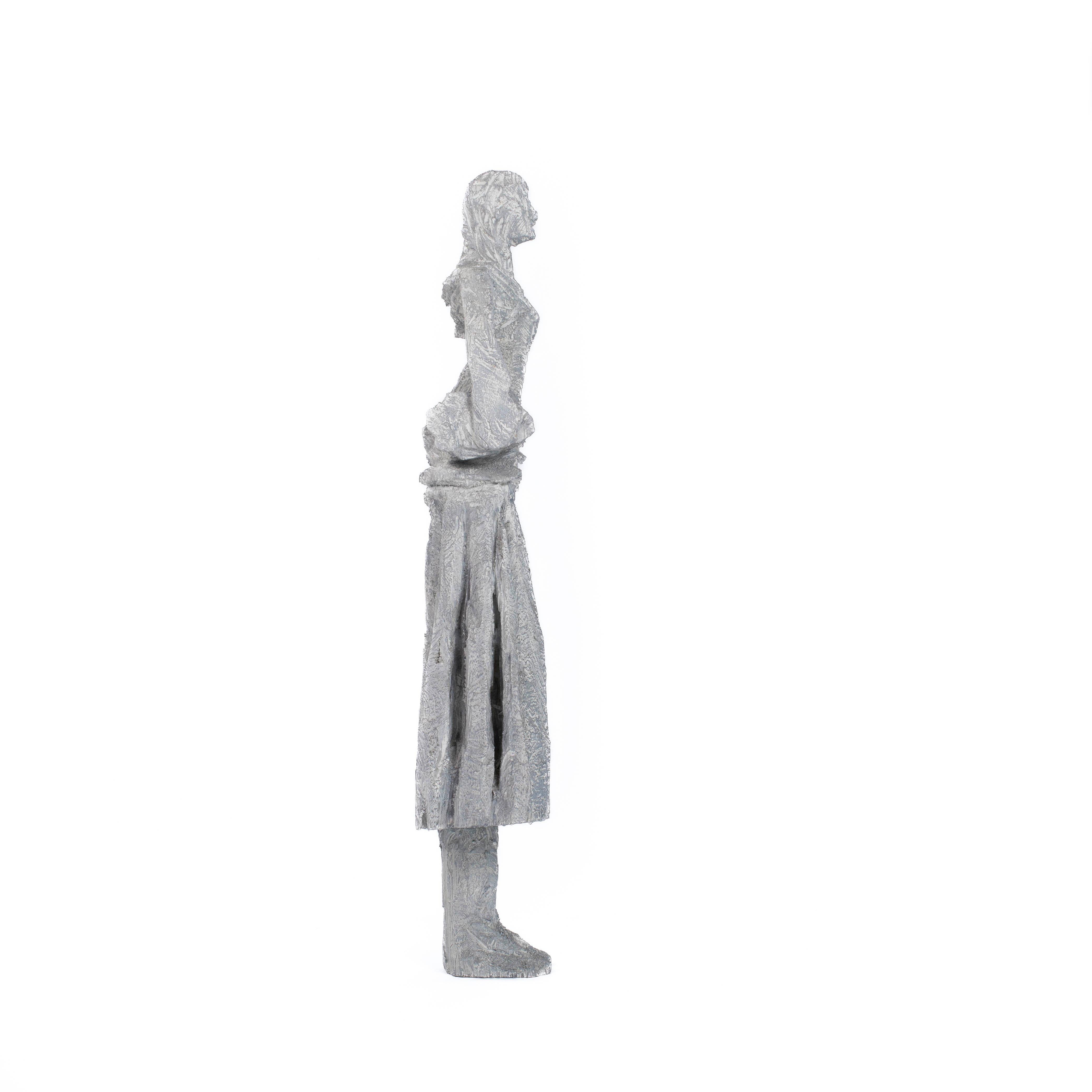 Abstract Wooden Grey-White Sculpture “Free to Turn