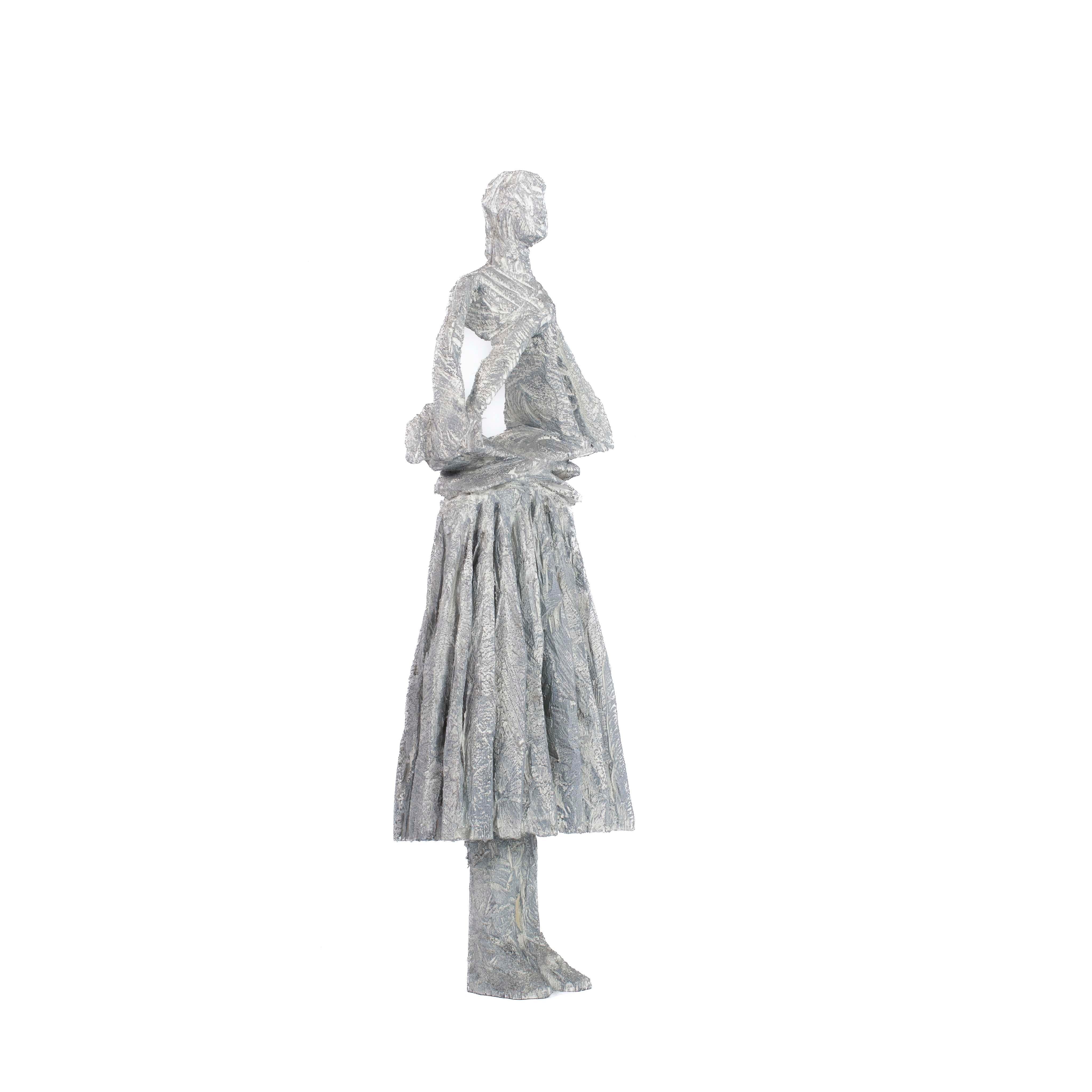 Contemporary Abstract Wooden Grey-White Sculpture “Free to Turn