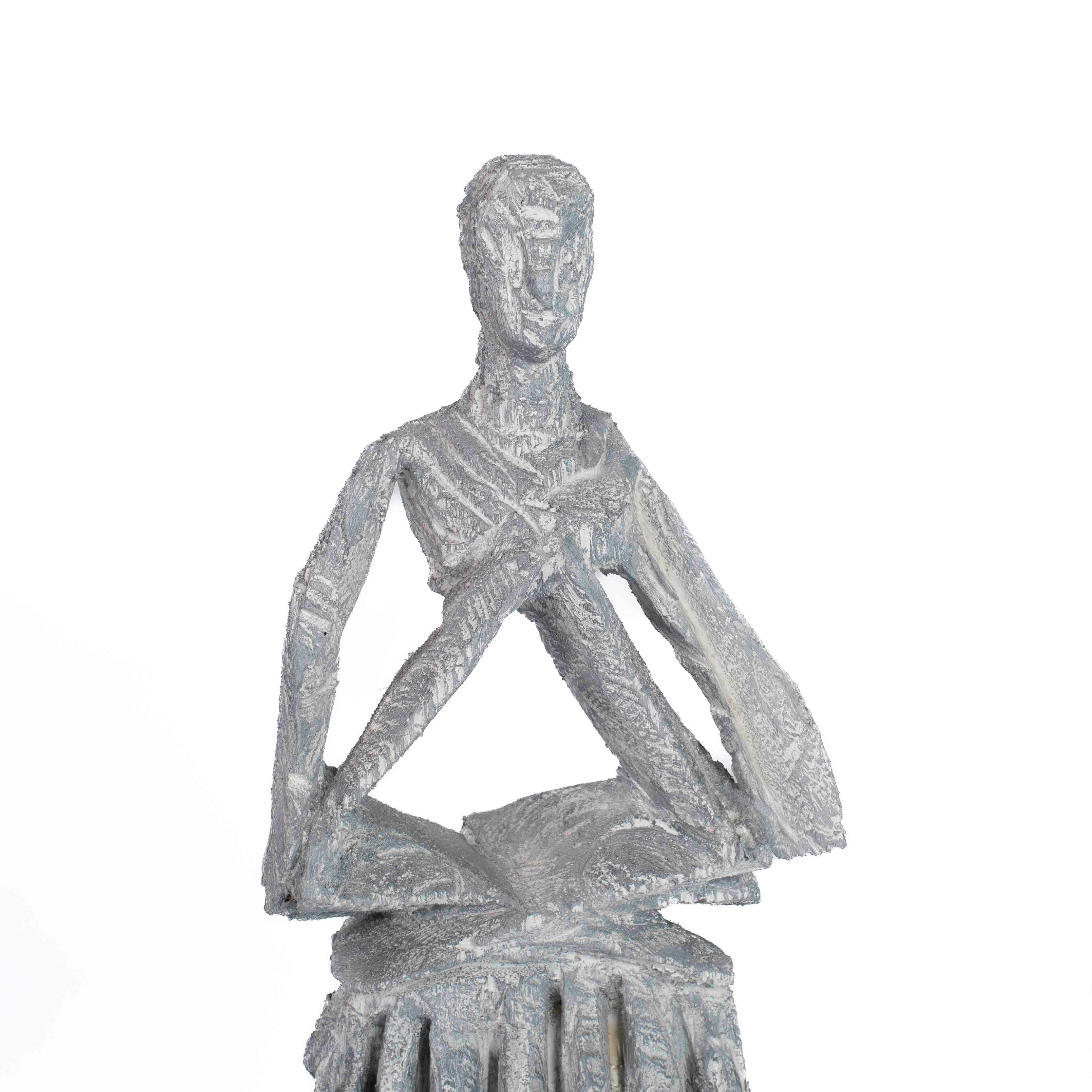 Abstract Wooden Grey-White Sculpture “Free to Turn