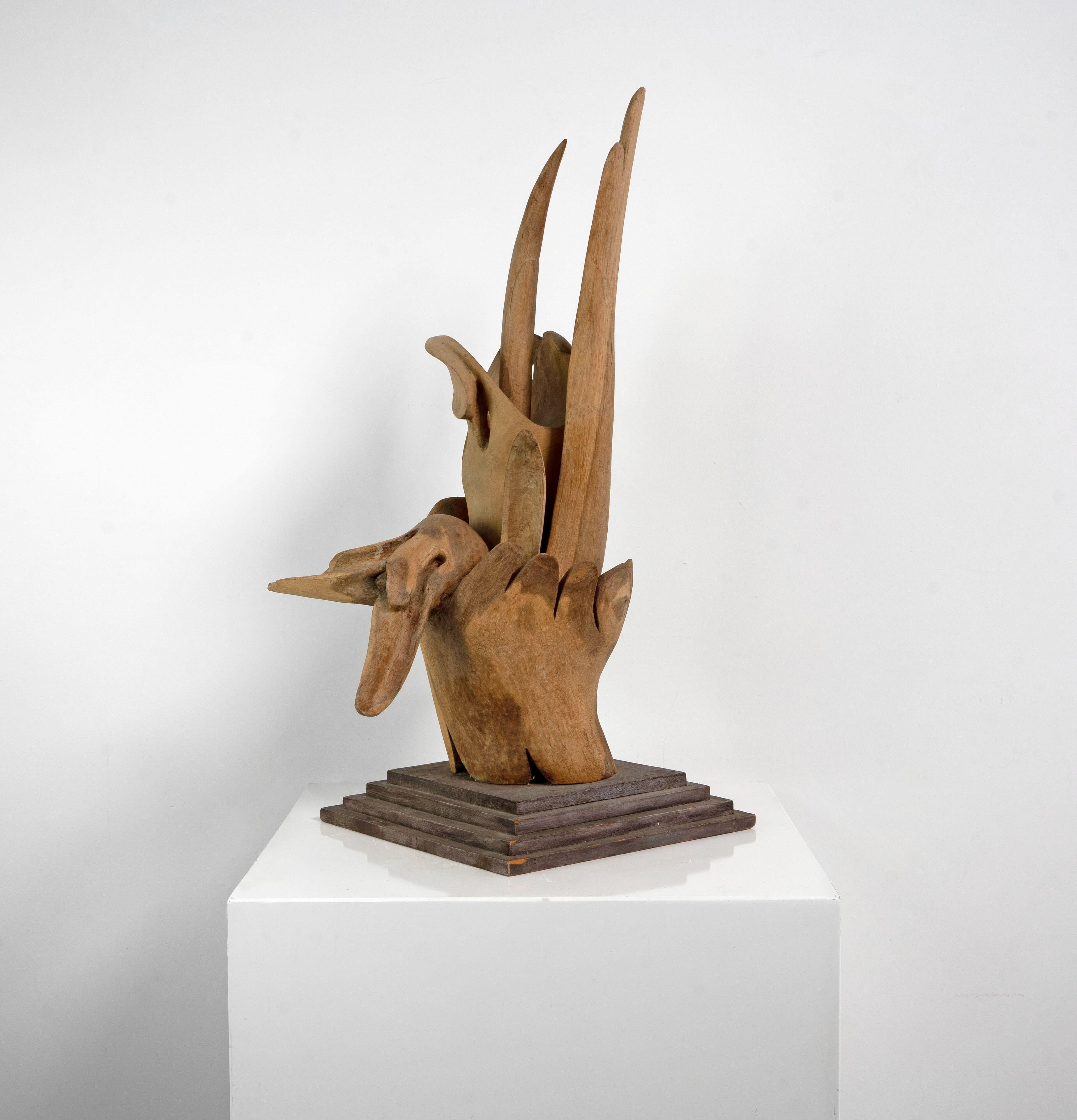 Organic Modern Abstract Wooden Sculpture Attrib. Willi Soukop '1907-1995' For Sale