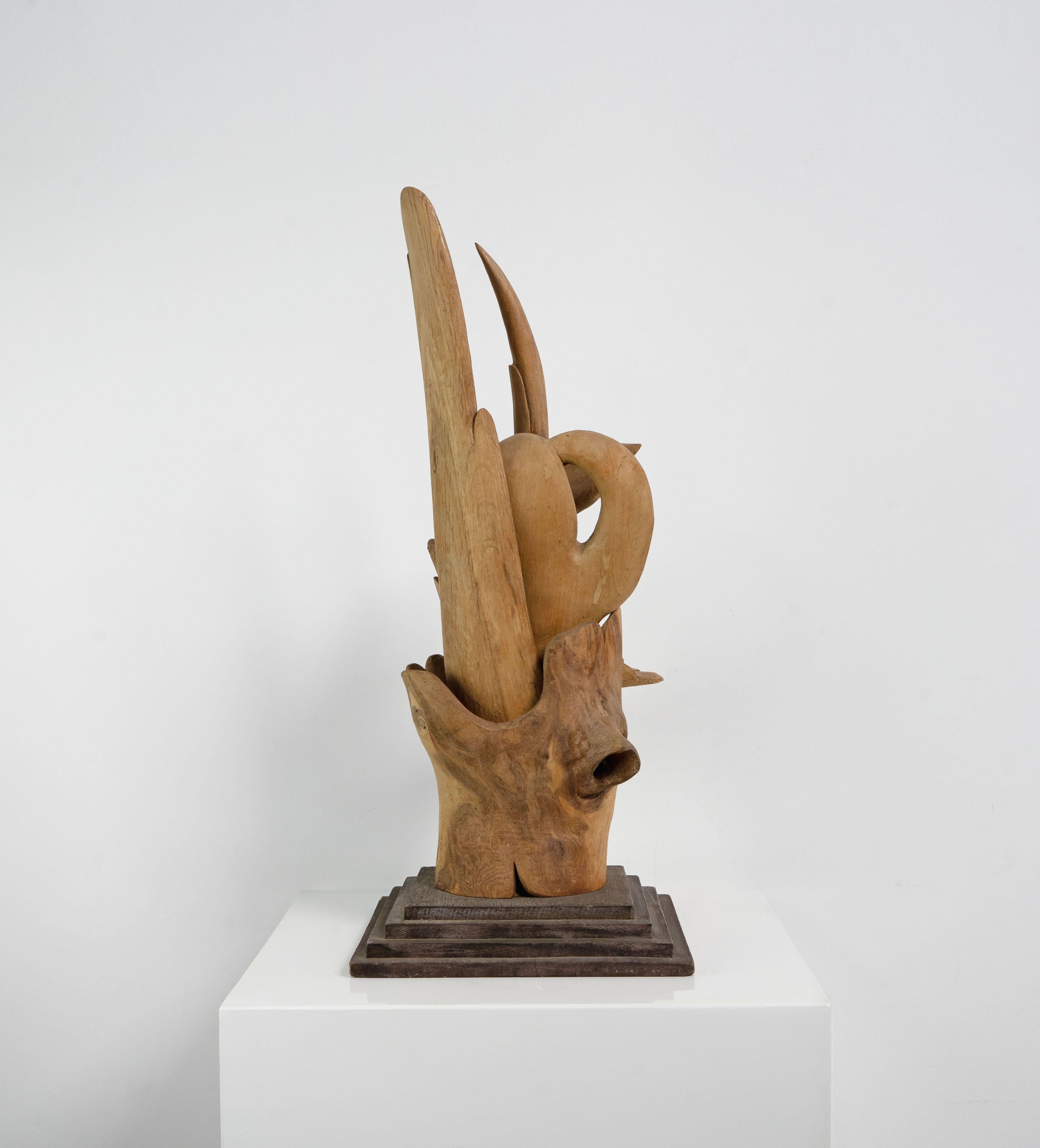 Scultura astratta in legno Attrib. Willi Soukop 