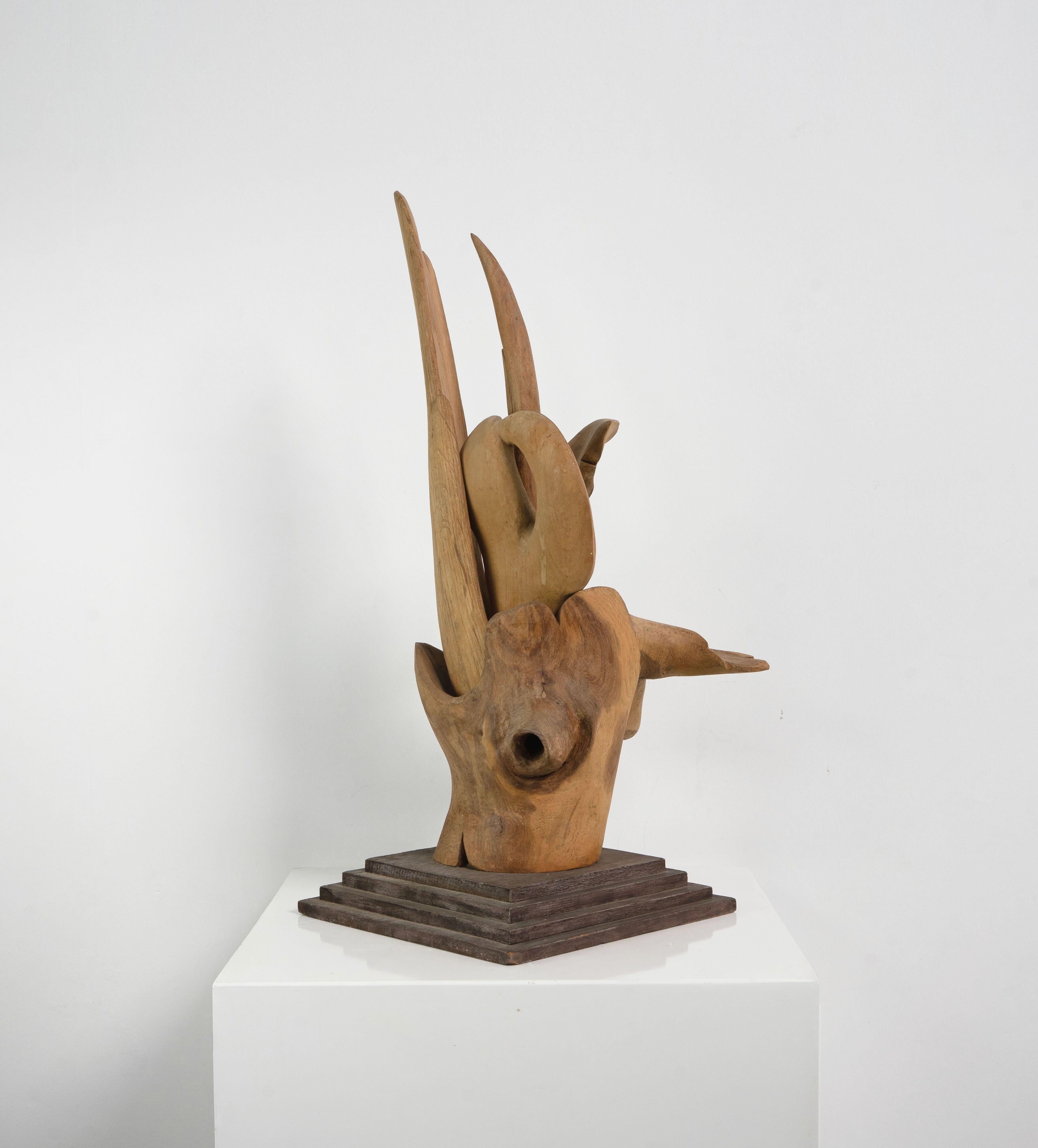 Scultura astratta in legno Attrib. Willi Soukop 